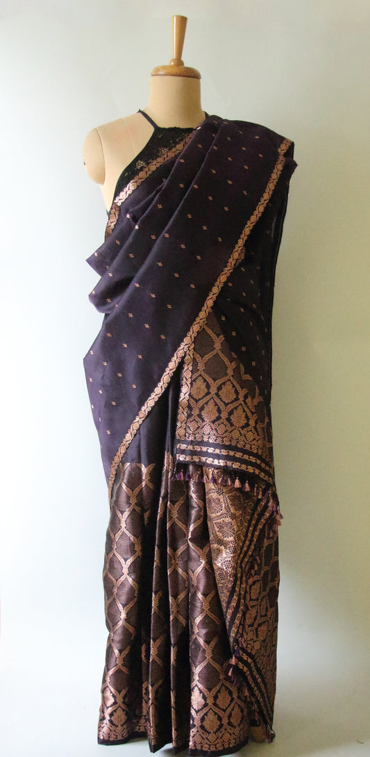 Purple Colour Handloom Mulberry Silk Mekhla Chador Set from Assam