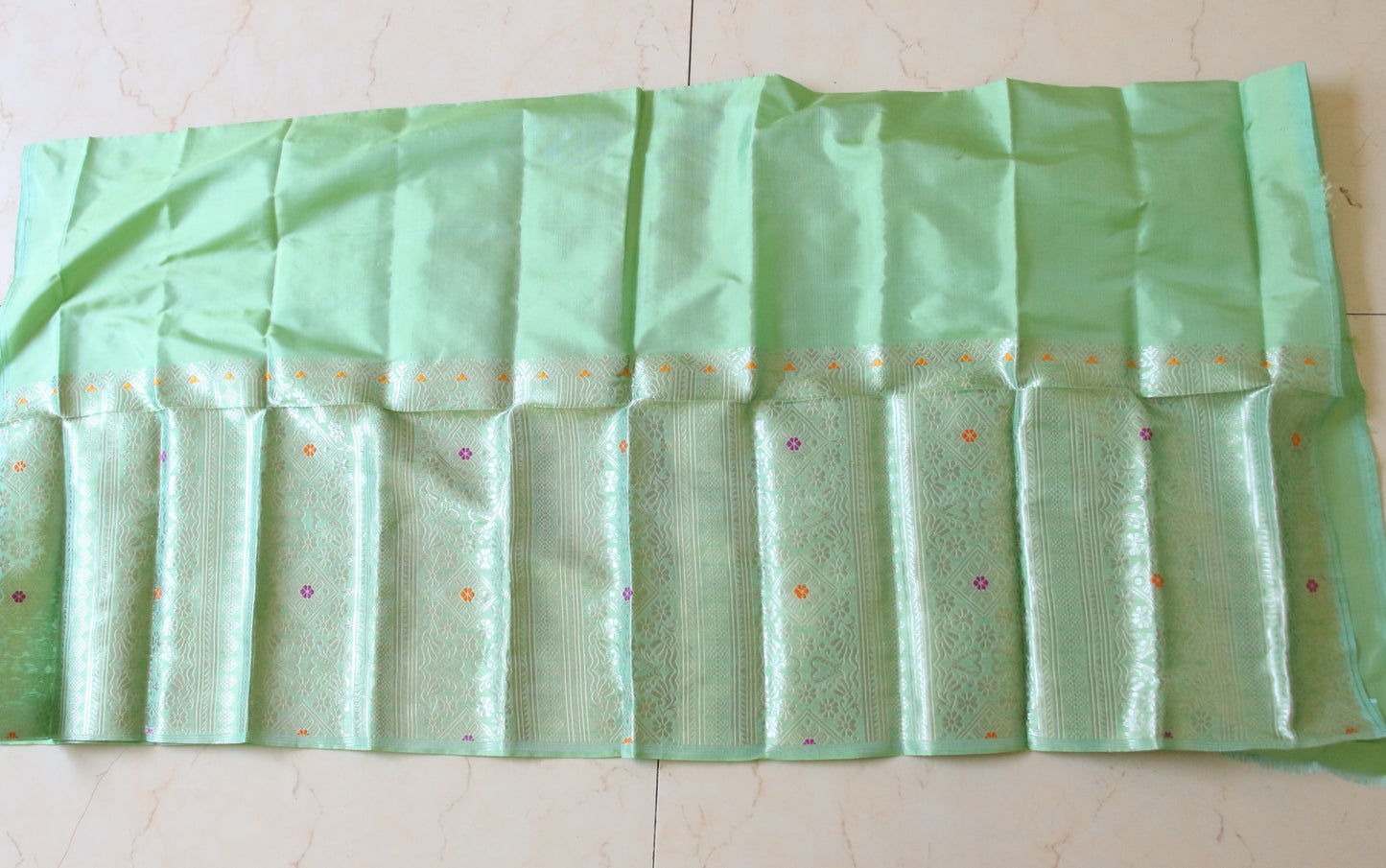 Light Pista Green Mulberry Silk Mekhla Chador Set