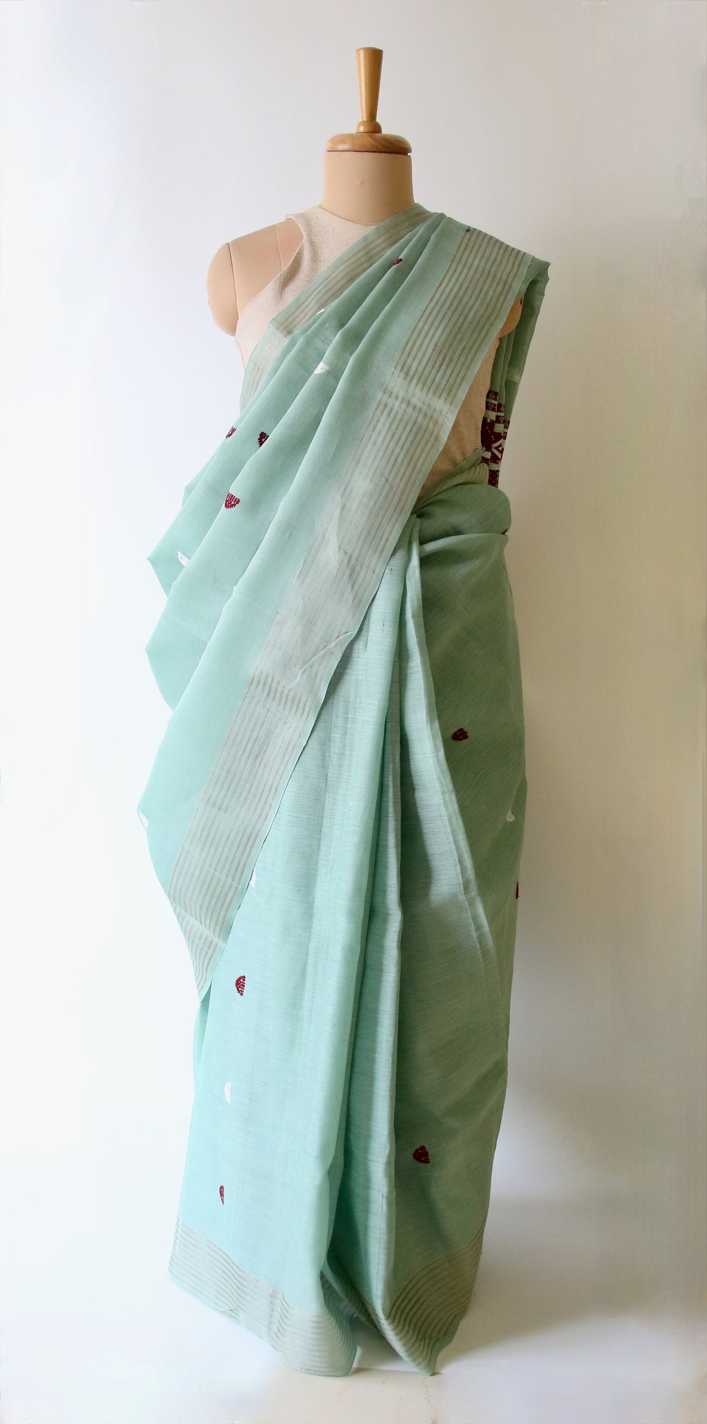 Pista Green Handloom Cotton Silk Saree