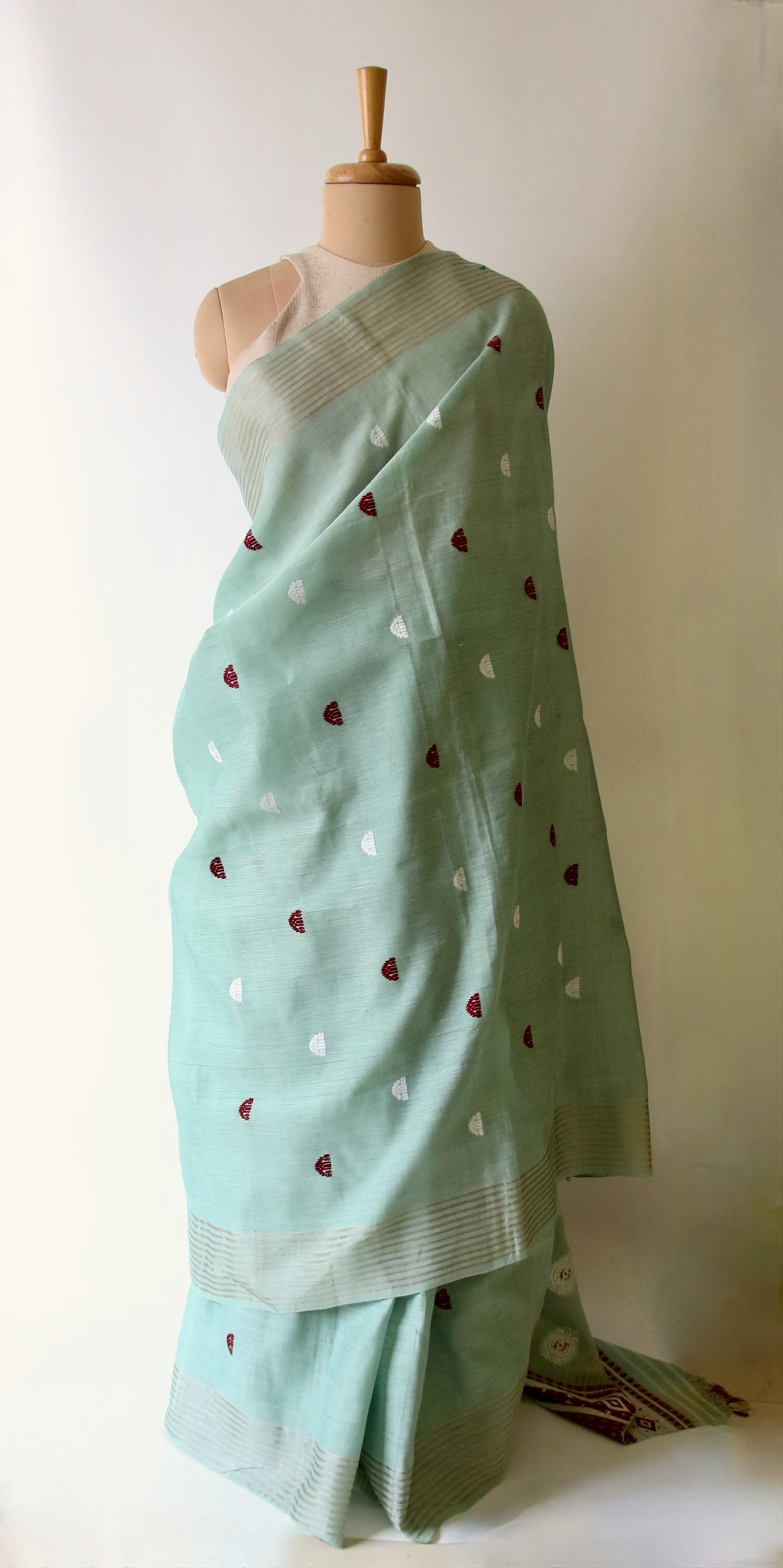 Pista Green Handloom Cotton Silk Saree