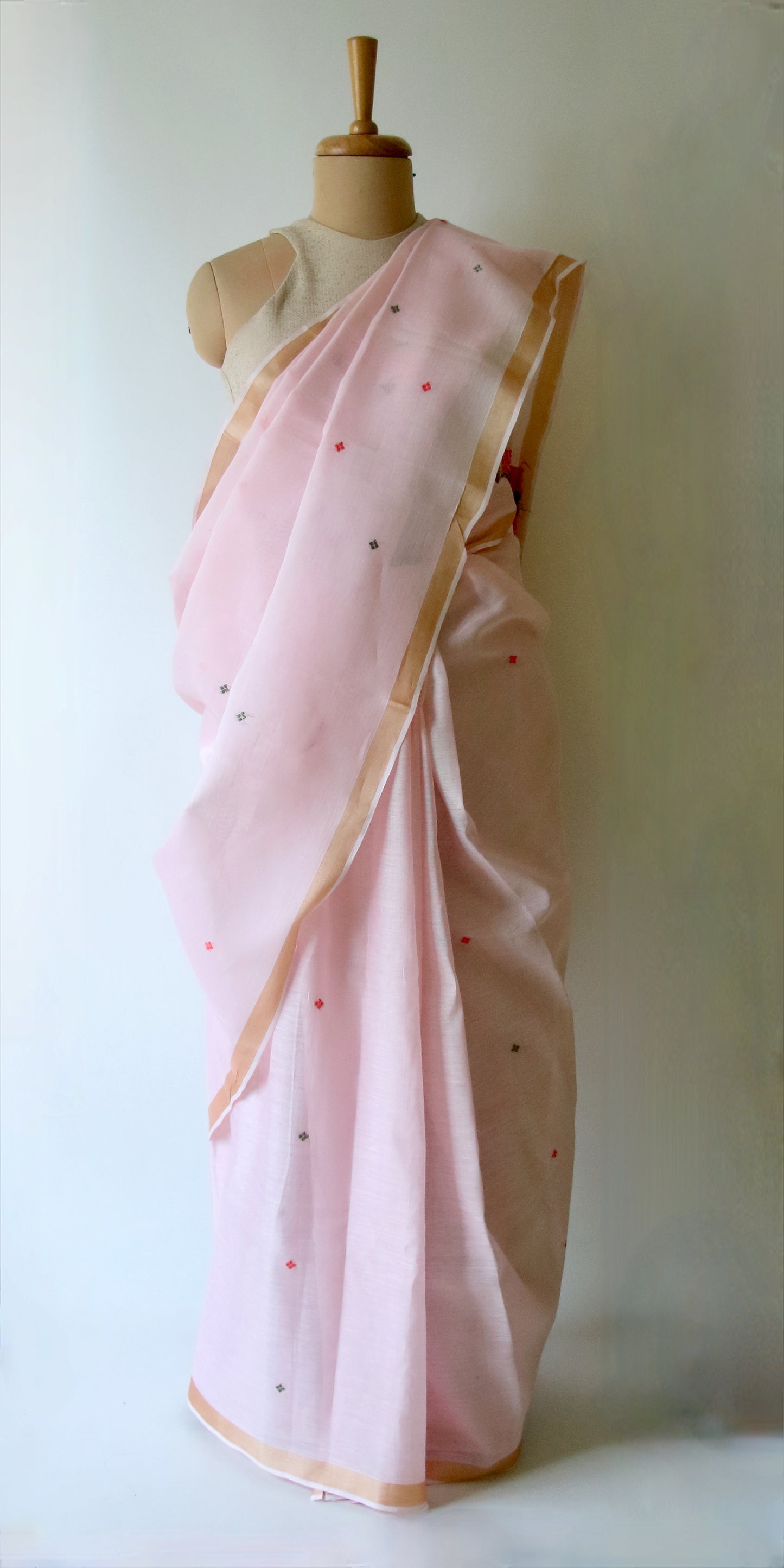 Light Pink Handloom Cotton Silk Saree