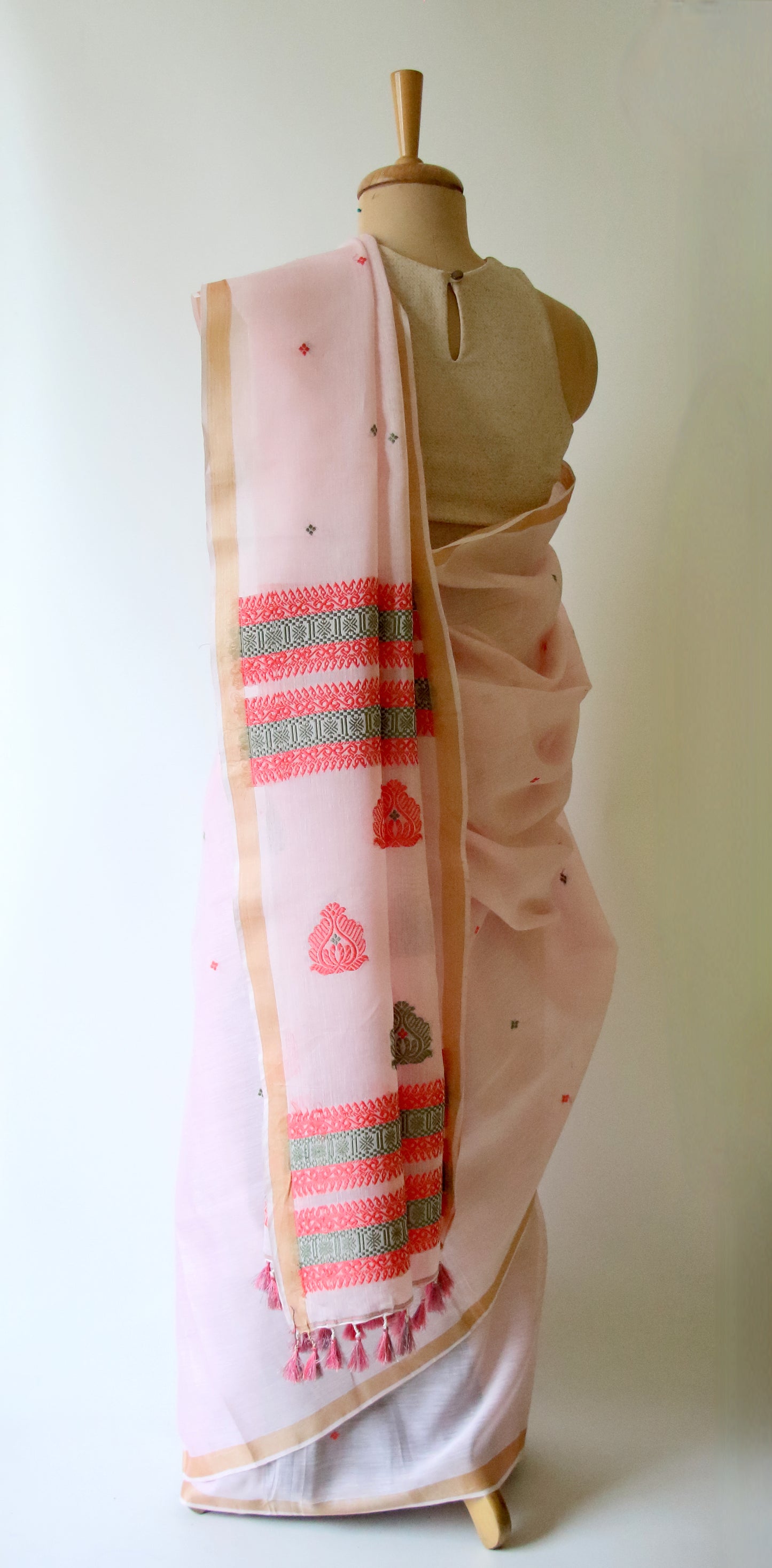 Light Pink Handloom Cotton Silk Saree