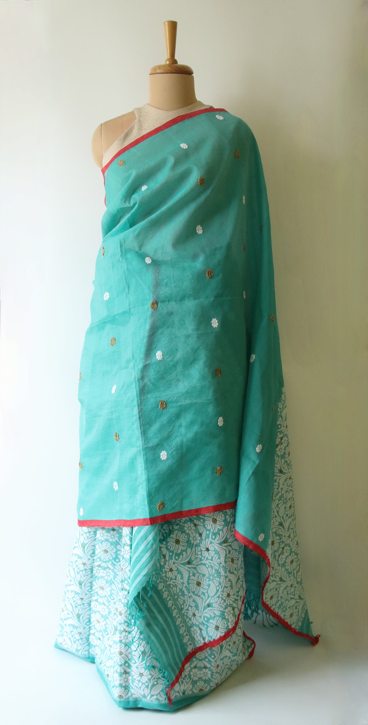 Teal Blue Cotton Silk Mekhela Chador Set