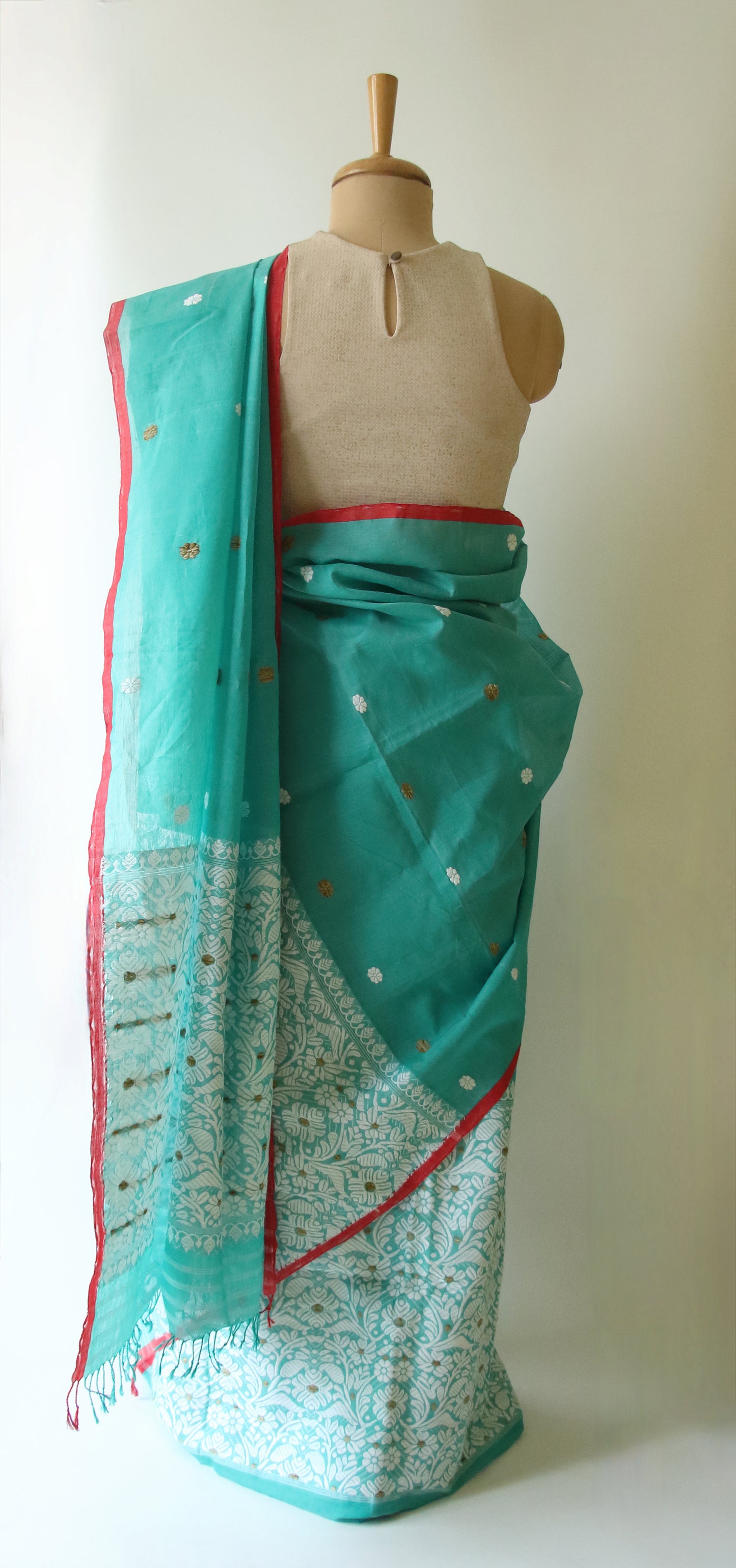 Teal Blue Cotton Silk Mekhela Chador Set