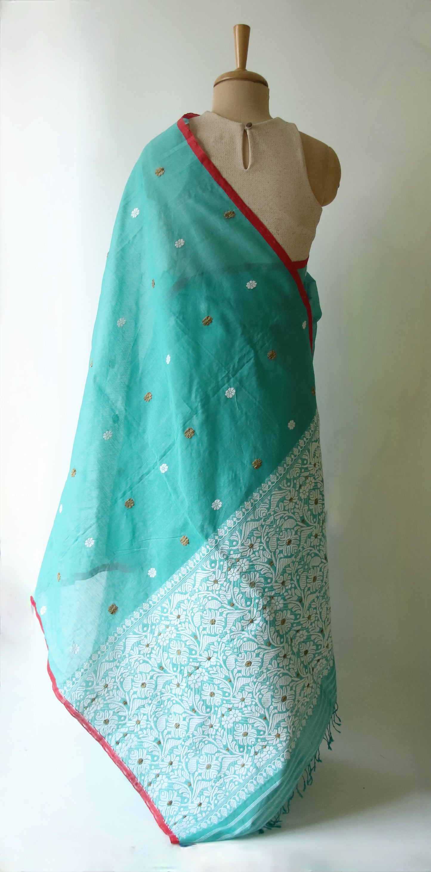 Teal Blue Cotton Silk Mekhela Chador Set