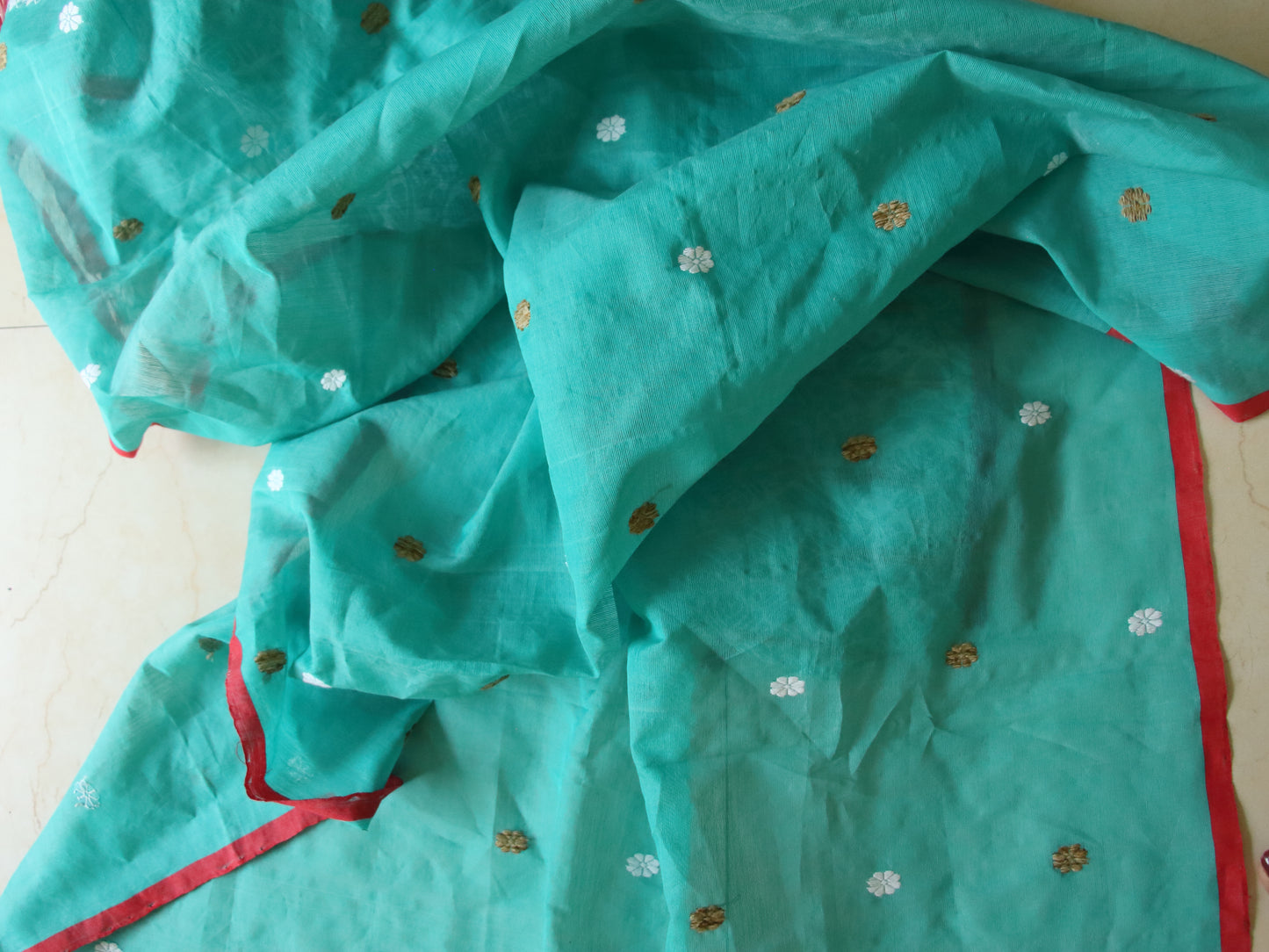 Teal Blue Cotton Silk Mekhela Chador Set