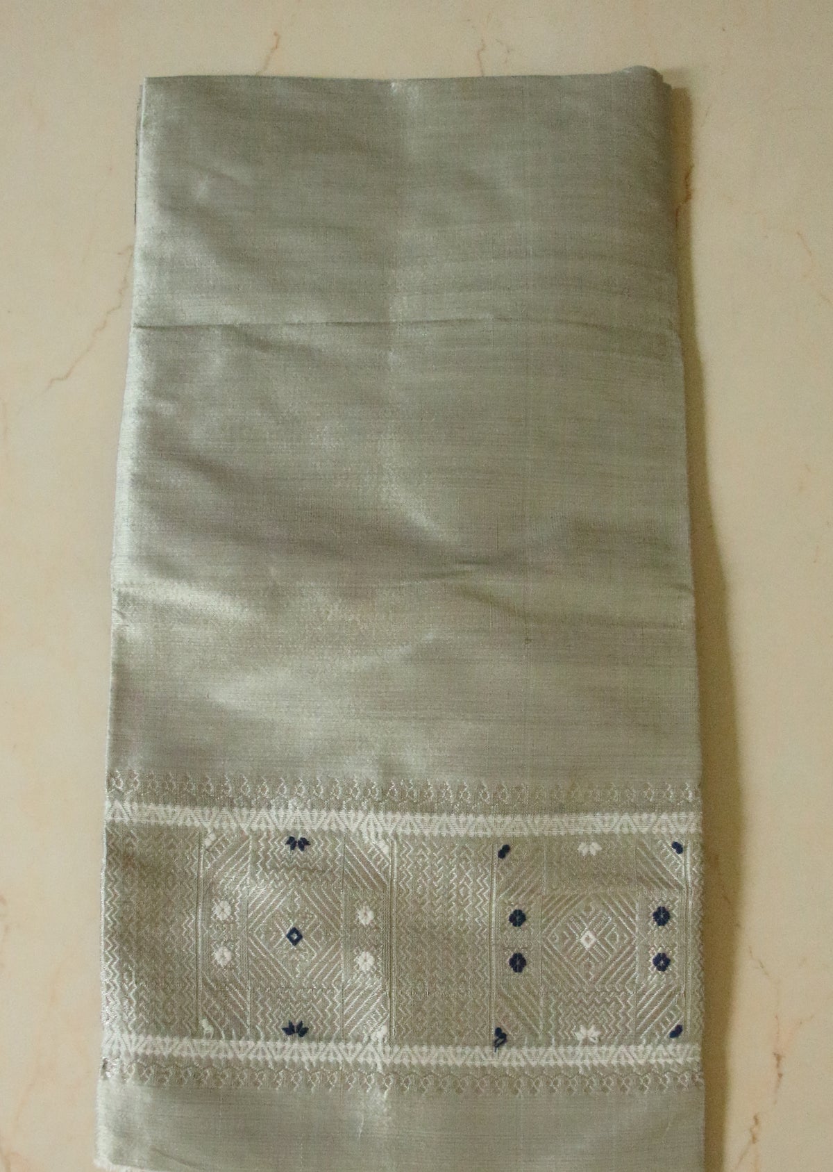 Pista Green Natural dyed Silk Mekhela Chador Set from Assam
