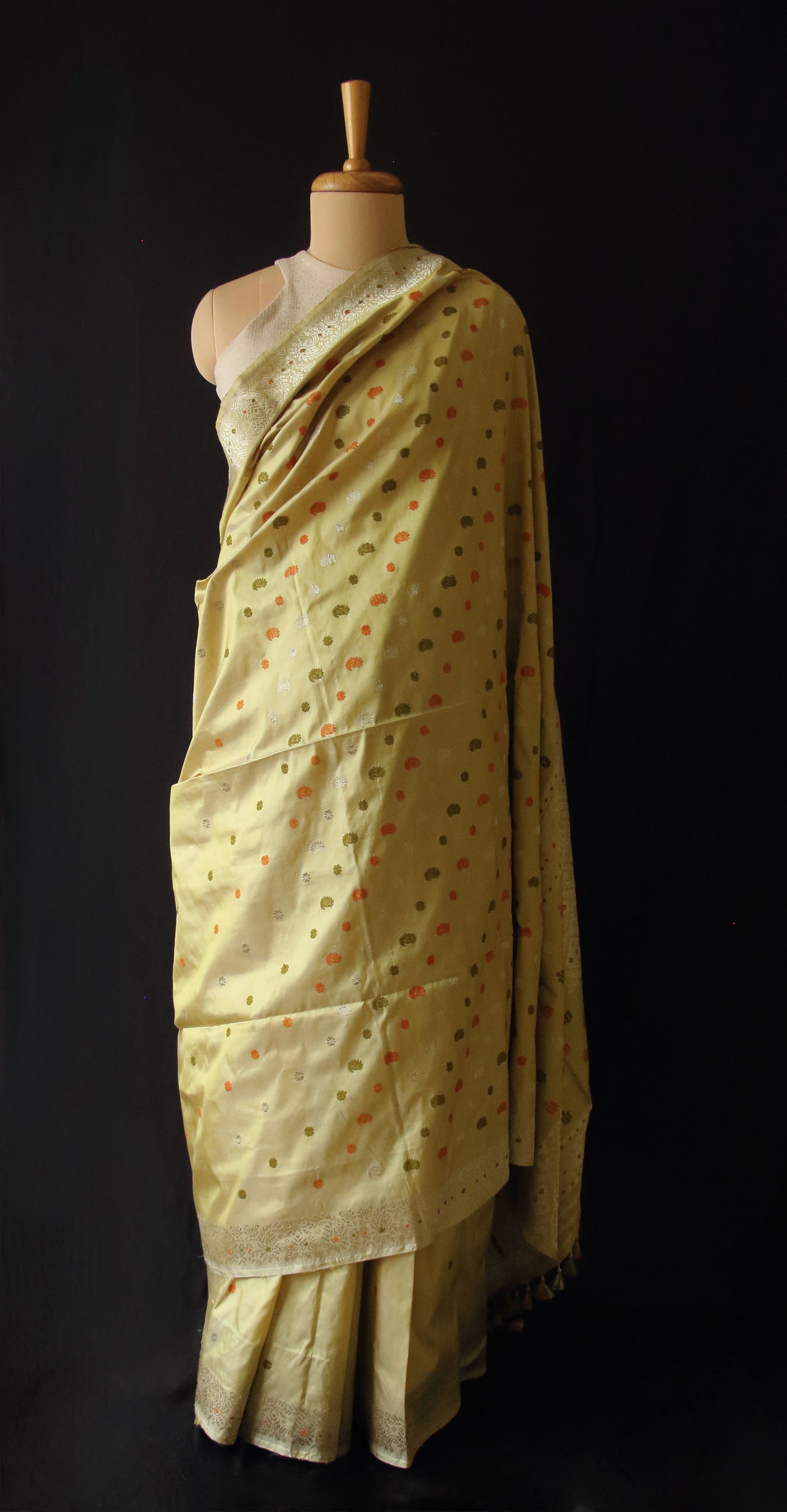 Olive Green Natural Dyed Mulberry Silk Saree from Assam