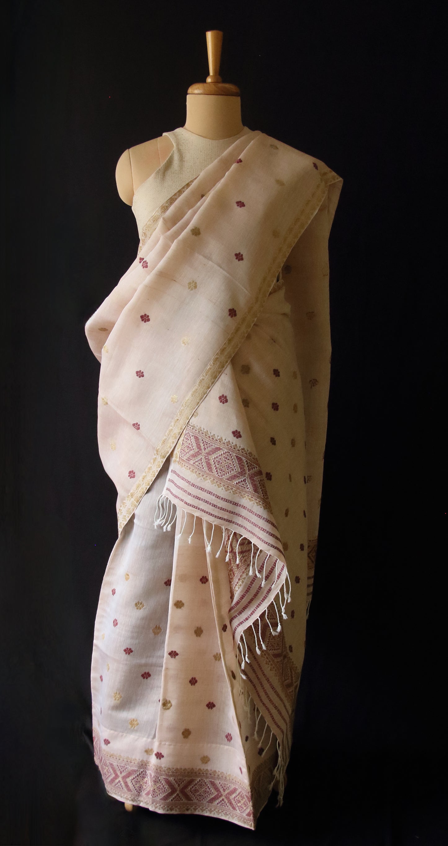 Natural Dyed Light Peach Cotton Silk Handloom Mekhela Chador Set