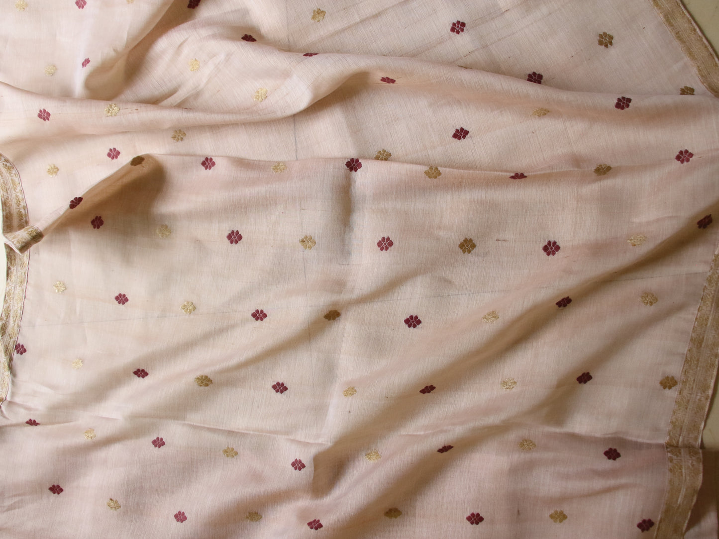 Natural Dyed Light Peach Cotton Silk Handloom Mekhela Chador Set