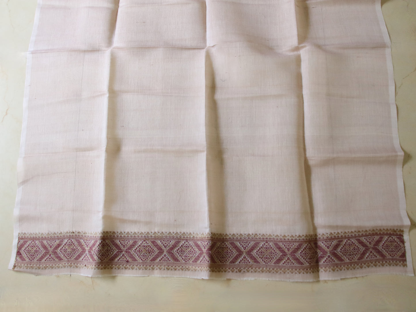 Natural Dyed Light Peach Cotton Silk Handloom Mekhela Chador Set