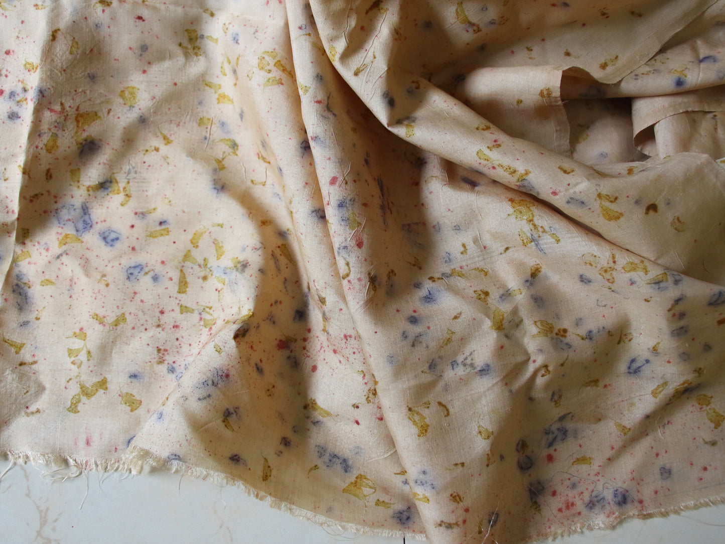 Eco Print Handwoven Hundred percent Tassar Silk fabric  - width 43"  3 Meters