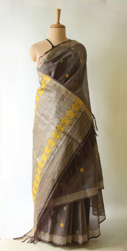 Natural Dyed Handloom Cotton Silk Saree from Assam