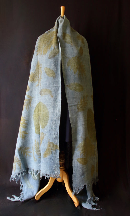 Indigo Eco Printed Handwoven Eri Silk Shawl from Assam