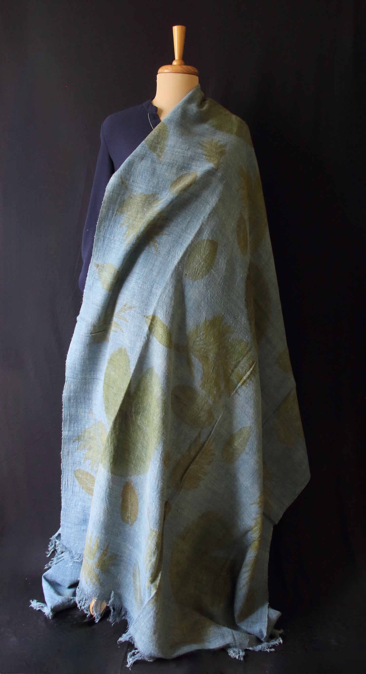 Indigo Eco Printed Handwoven Eri Silk Shawl from Assam
