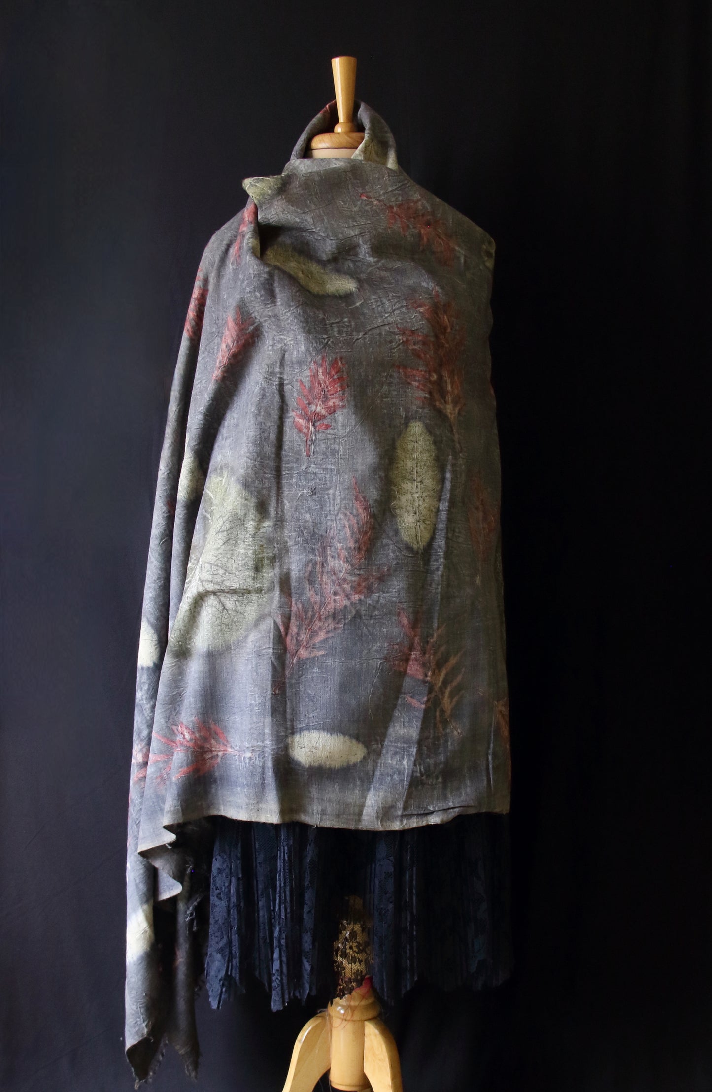 Grey Eco Printed Handwoven Eri Silk Shawl