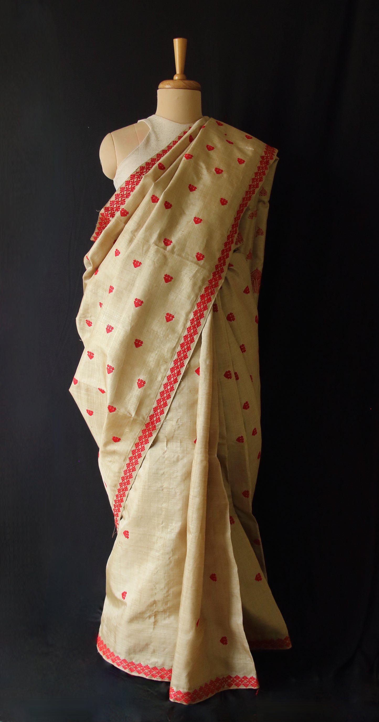 Muga Silk Saree in classic red motifs from Assam , India