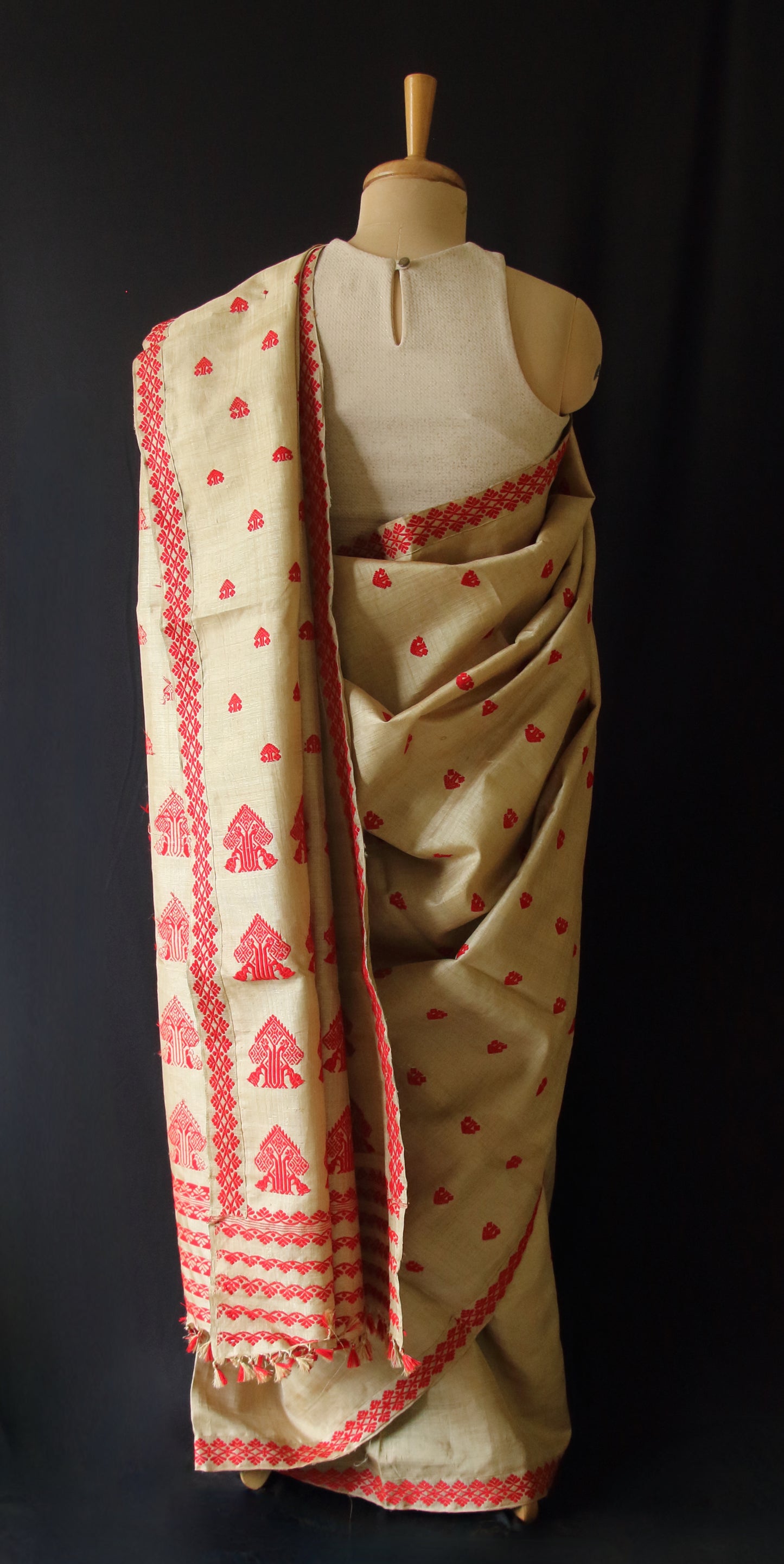 Muga Silk Saree in classic red motifs from Assam , India