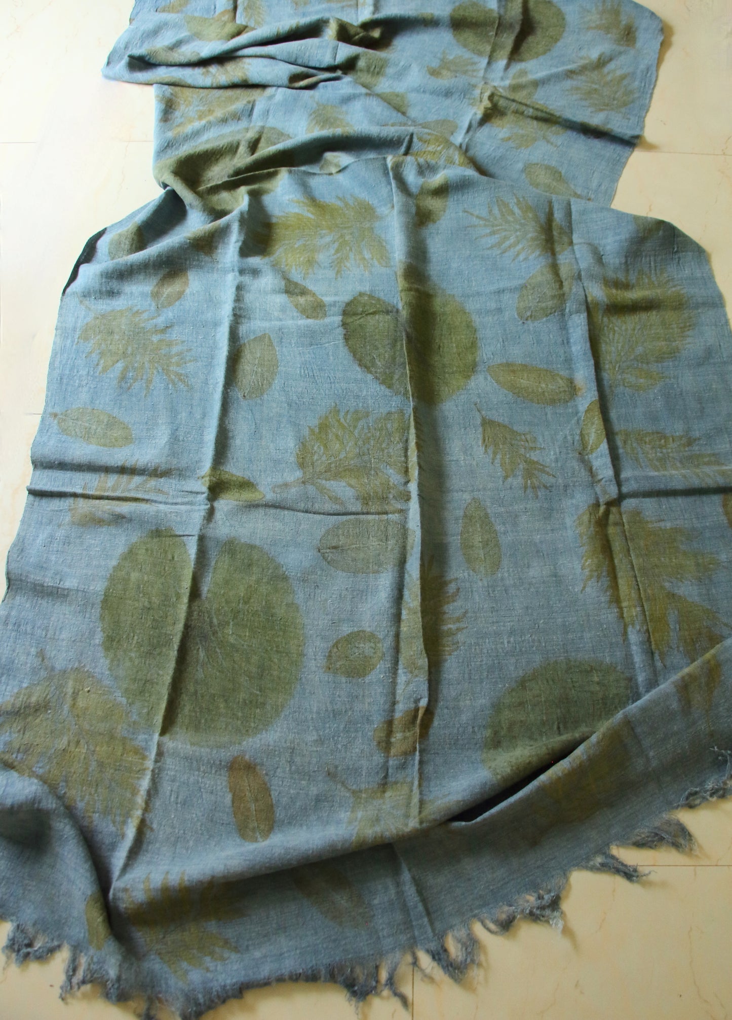 Indigo Eco Printed Handwoven Eri Silk Shawl from Assam