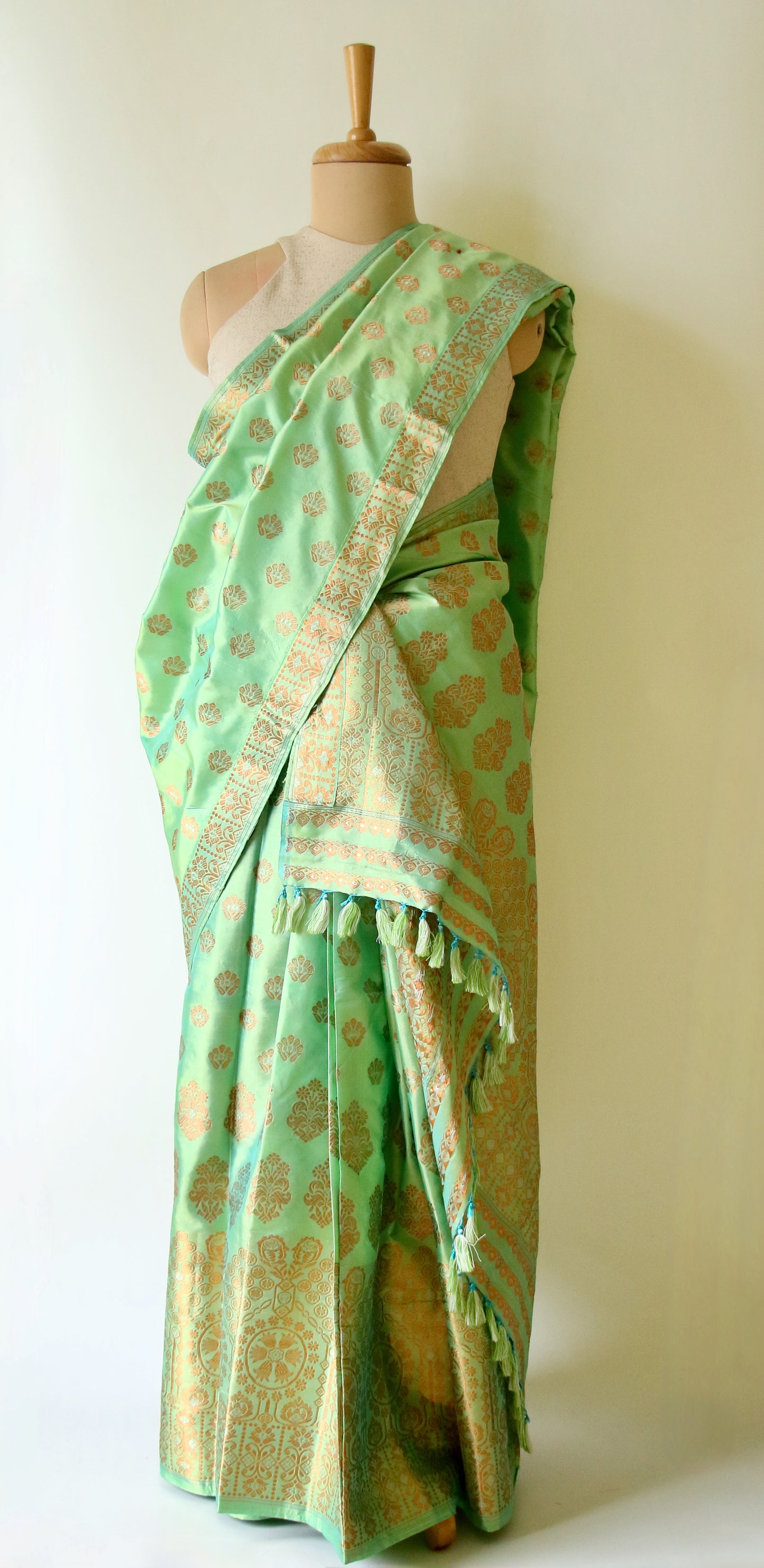 Dark Pista Green  Mulberry Silk Mekhla Chador Set