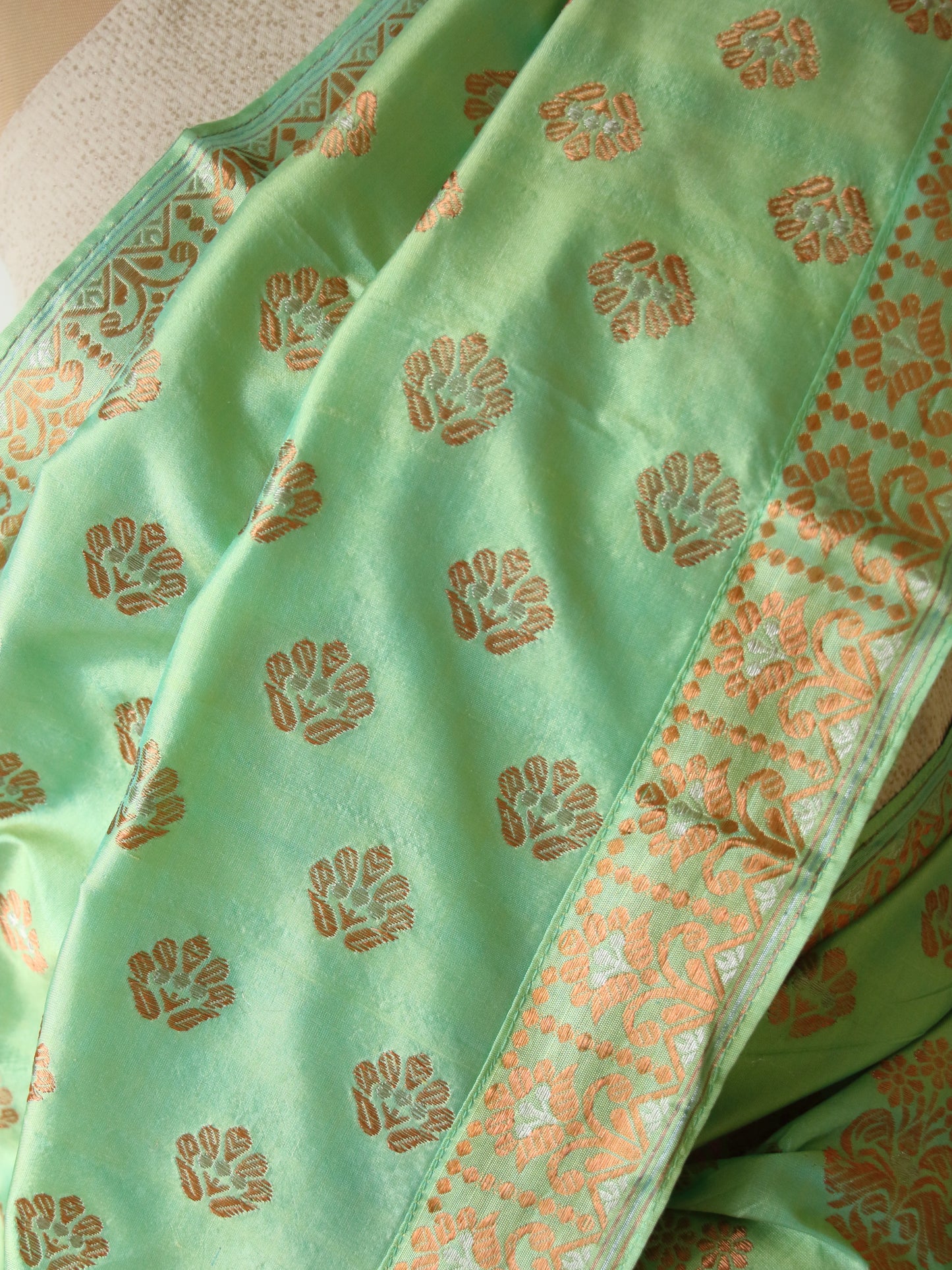 Dark Pista Green  Mulberry Silk Mekhla Chador Set