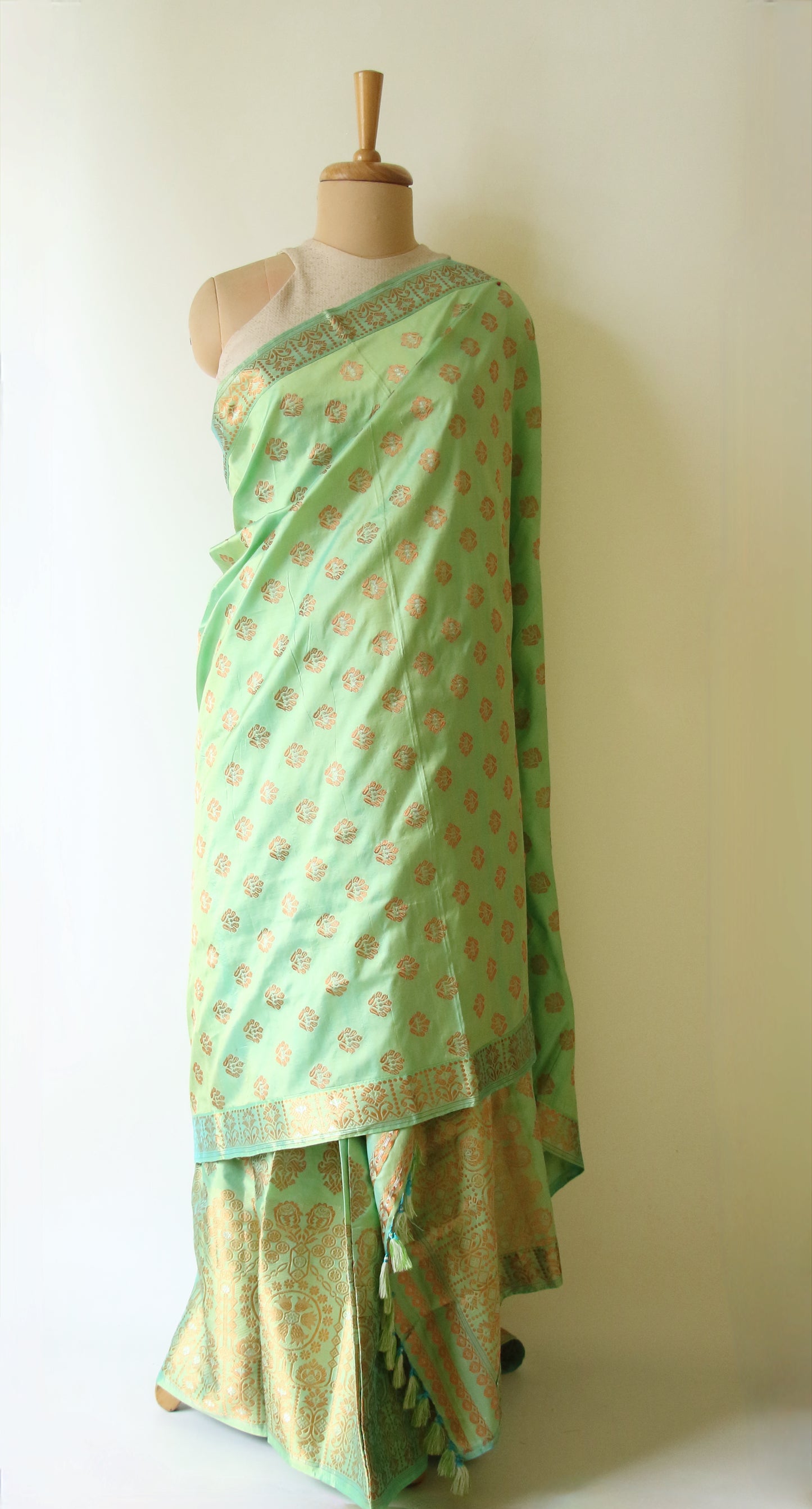 Dark Pista Green  Mulberry Silk Mekhla Chador Set