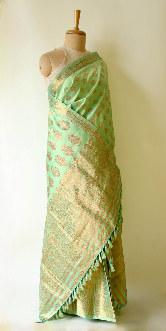 Dark Pista Green  Mulberry Silk Mekhla Chador Set
