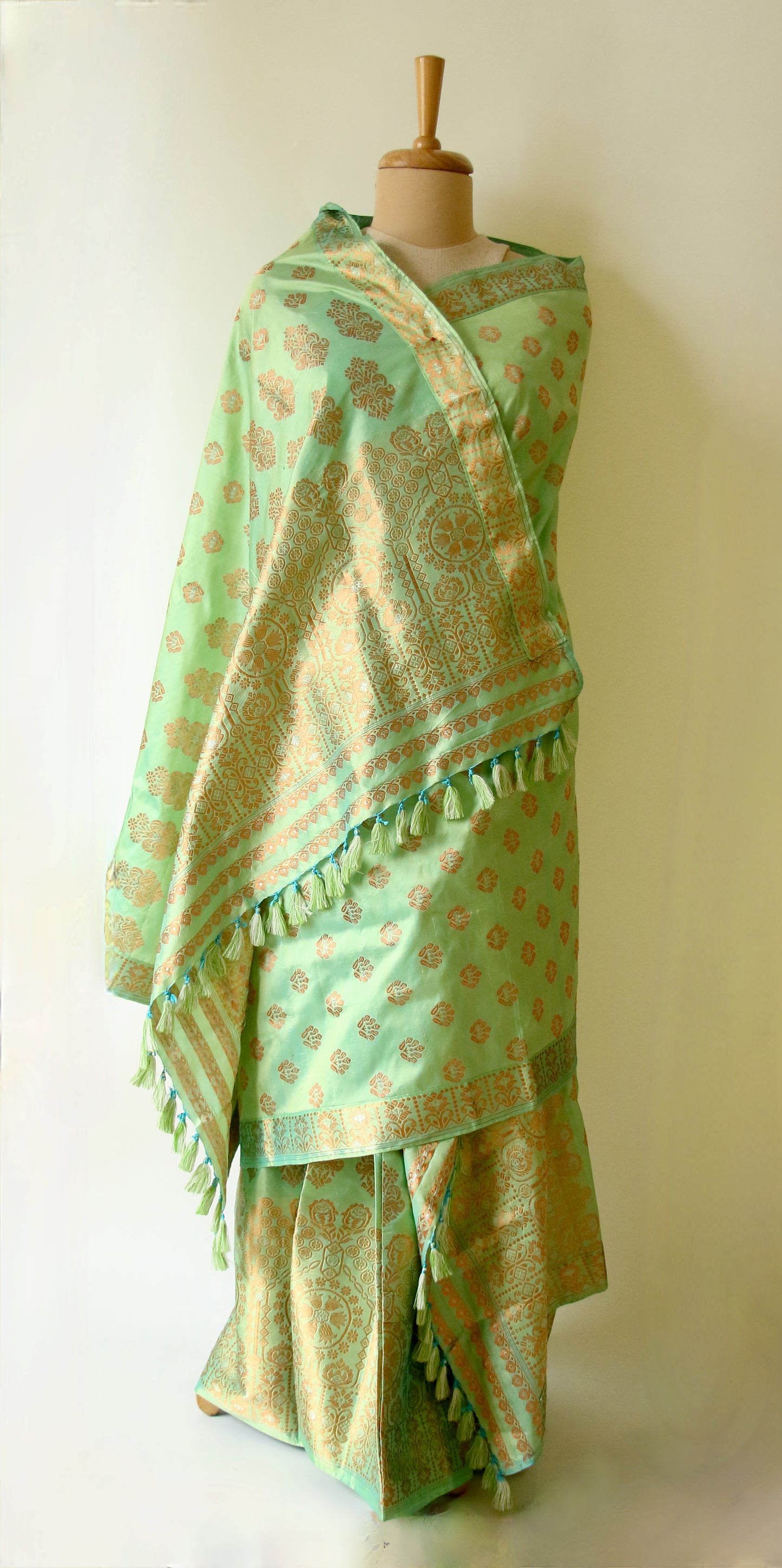 Dark Pista Green  Mulberry Silk Mekhla Chador Set