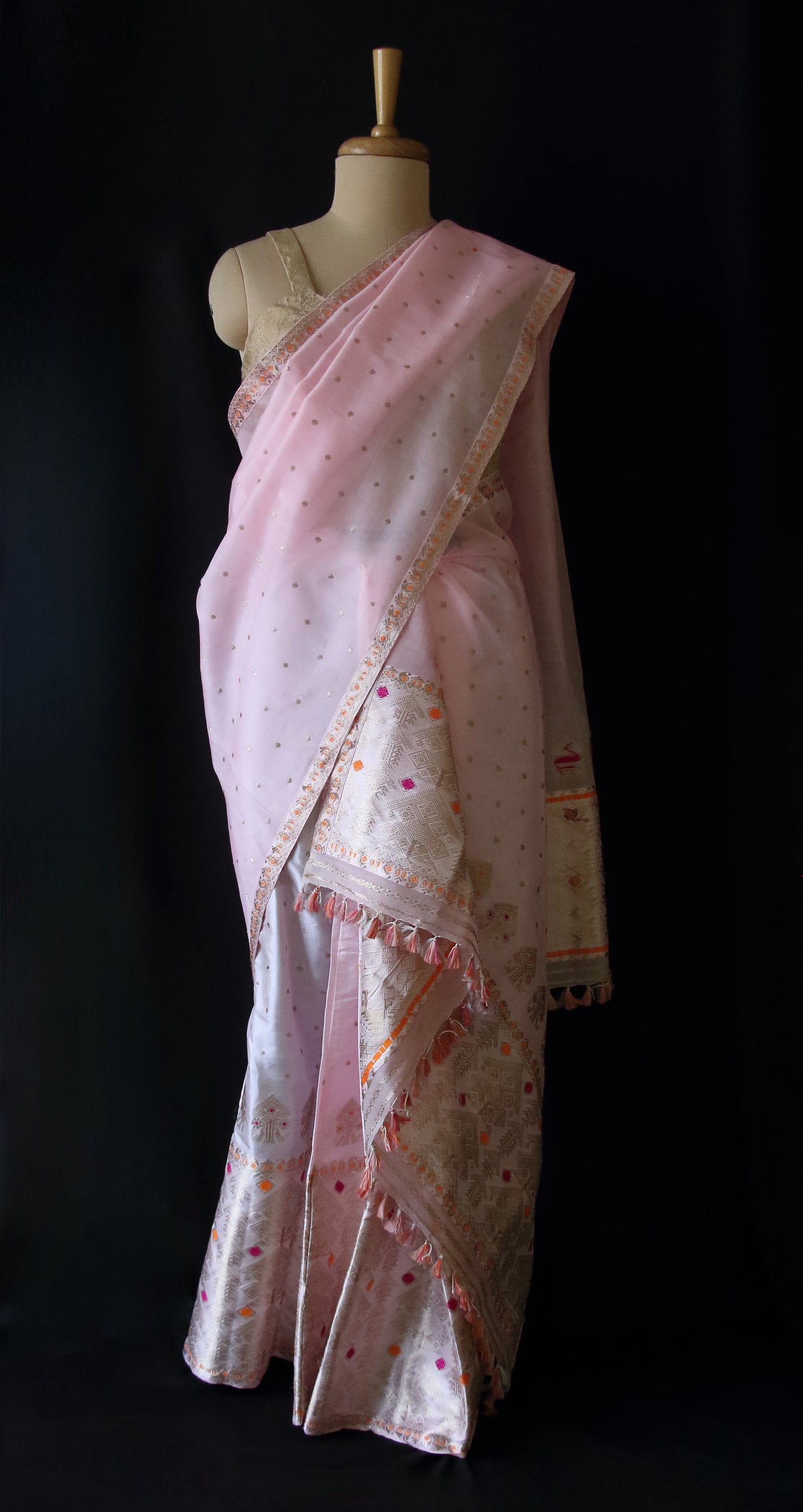 Light Pink Mulberry Silk Mekhla Chador Set