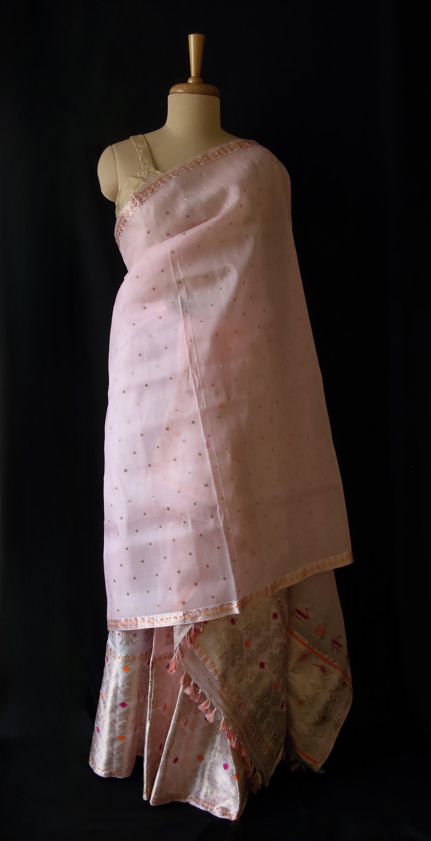 Light Pink Mulberry Silk Mekhla Chador Set