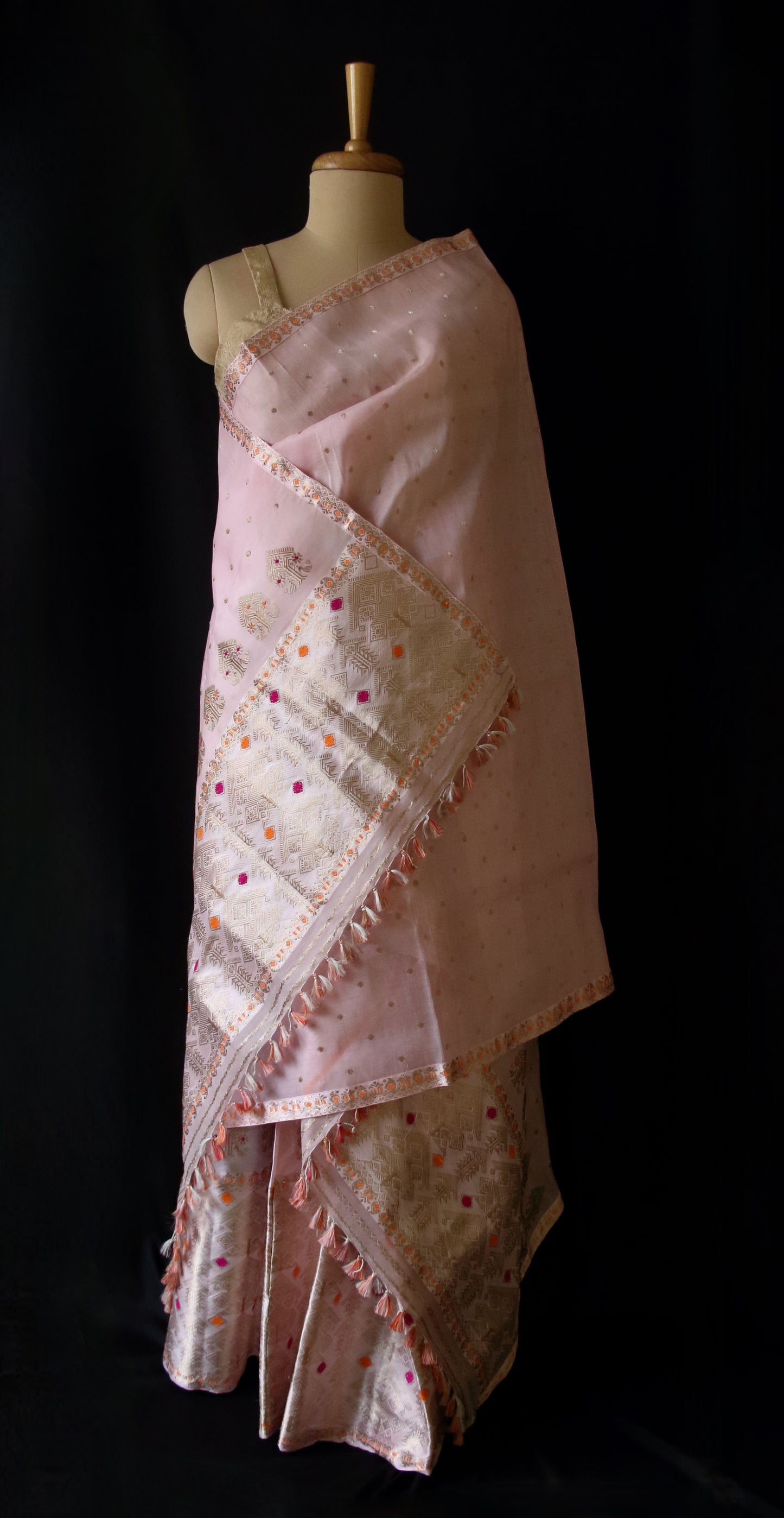 Light Pink Mulberry Silk Mekhla Chador Set