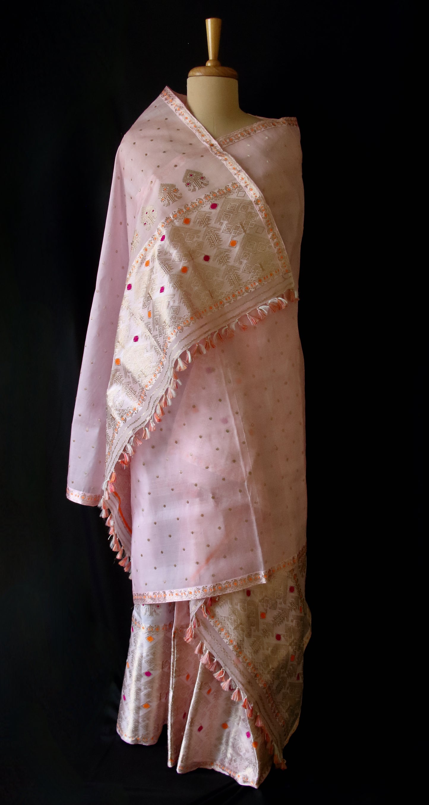 Light Pink Mulberry Silk Mekhla Chador Set
