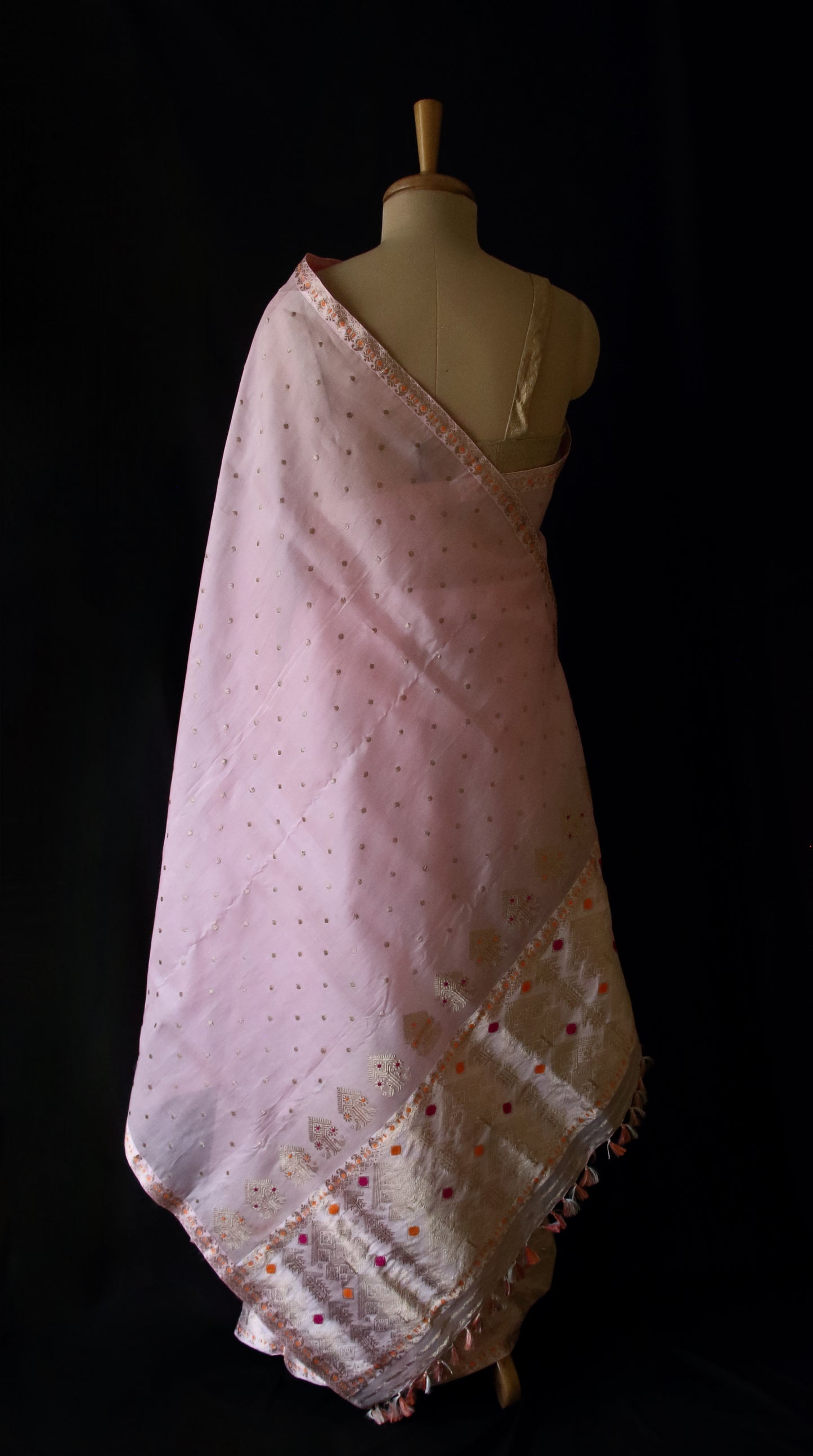 Light Pink Mulberry Silk Mekhla Chador Set