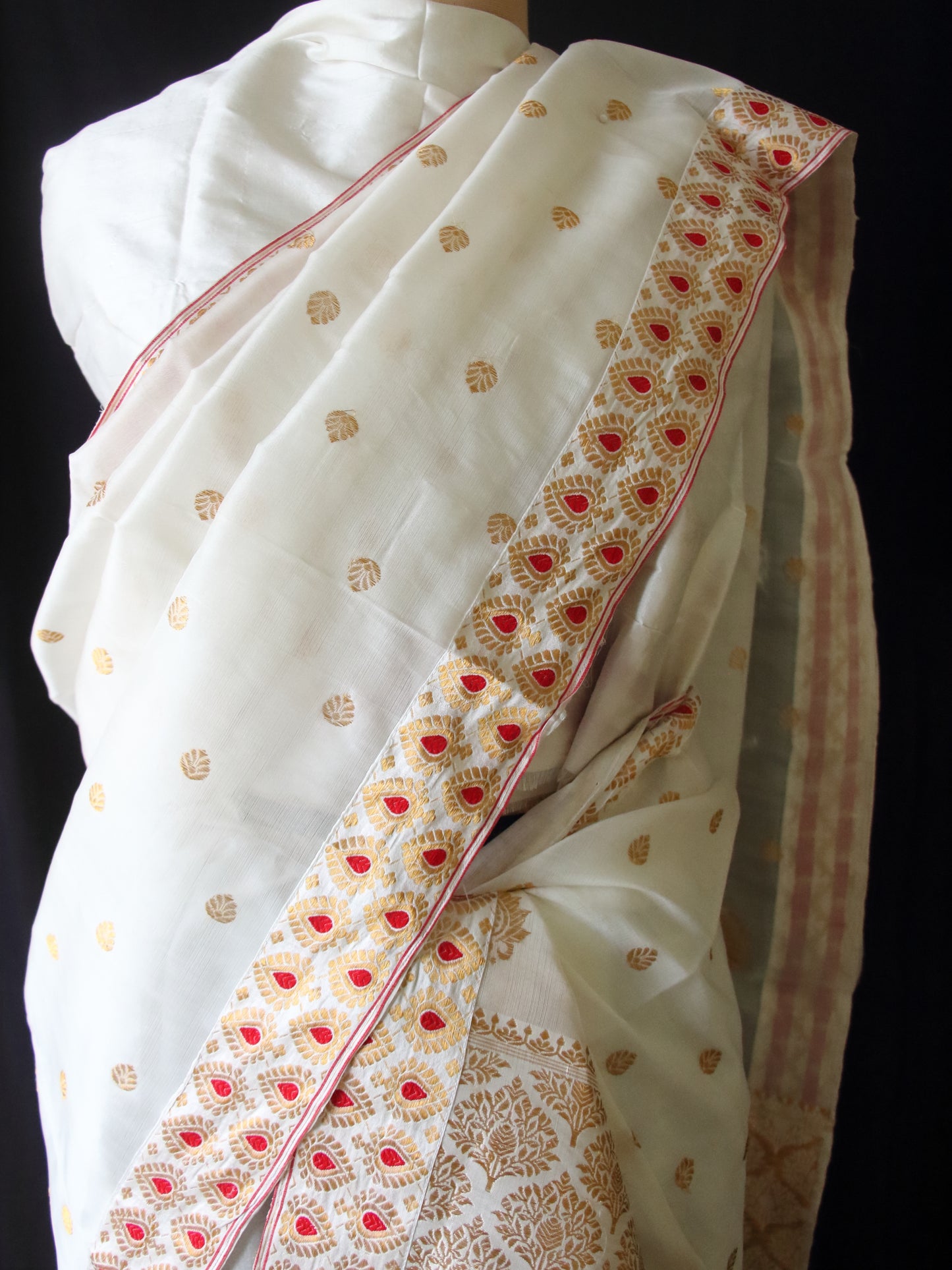 White Bridal Mulberry Silk Mekhla Chador Set