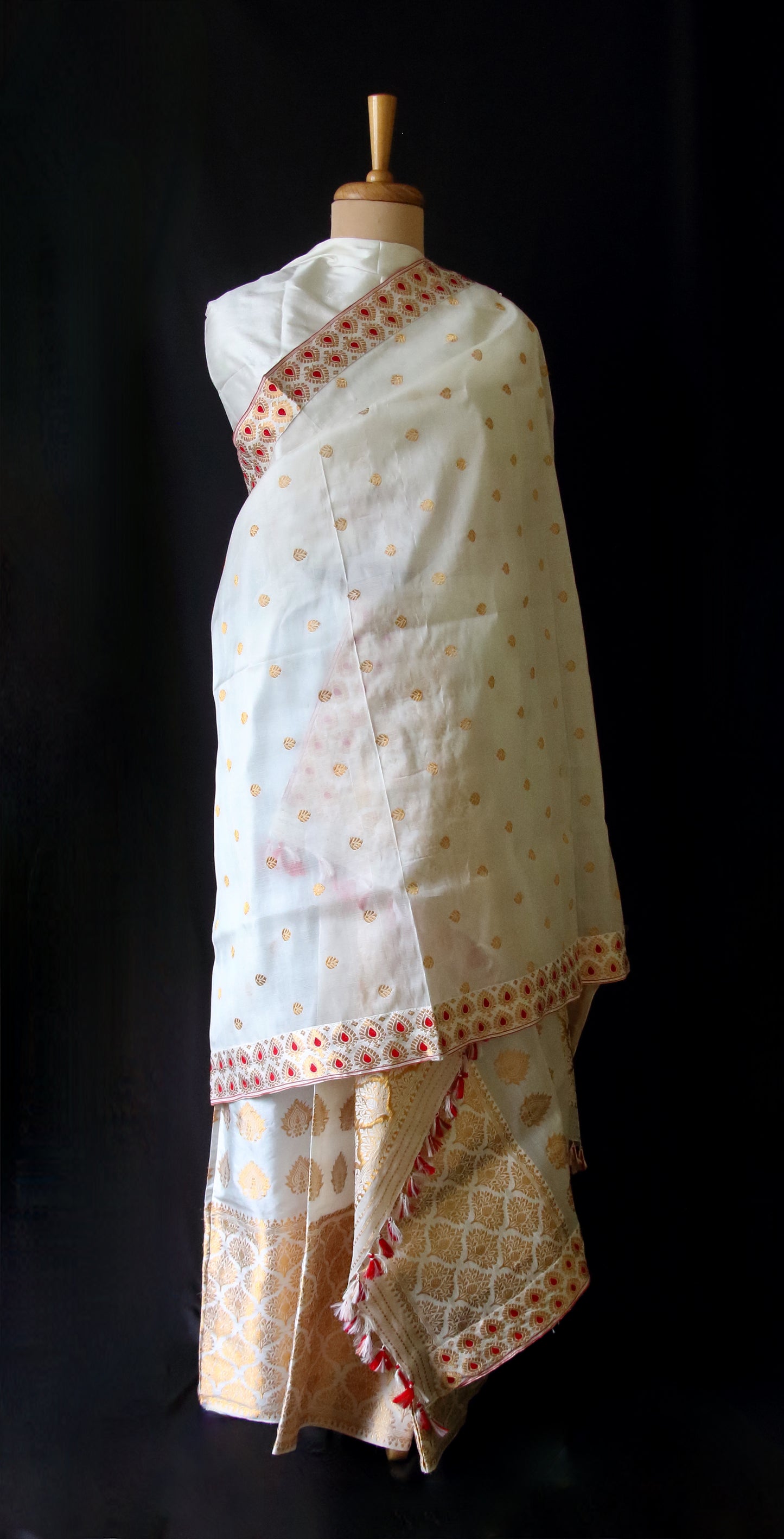 White Bridal Mulberry Silk Mekhla Chador Set