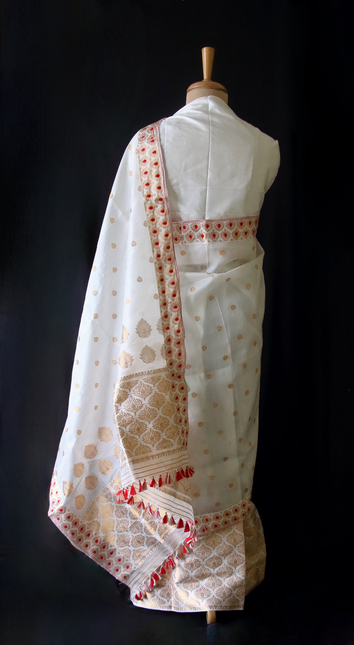 White Bridal Mulberry Silk Mekhla Chador Set