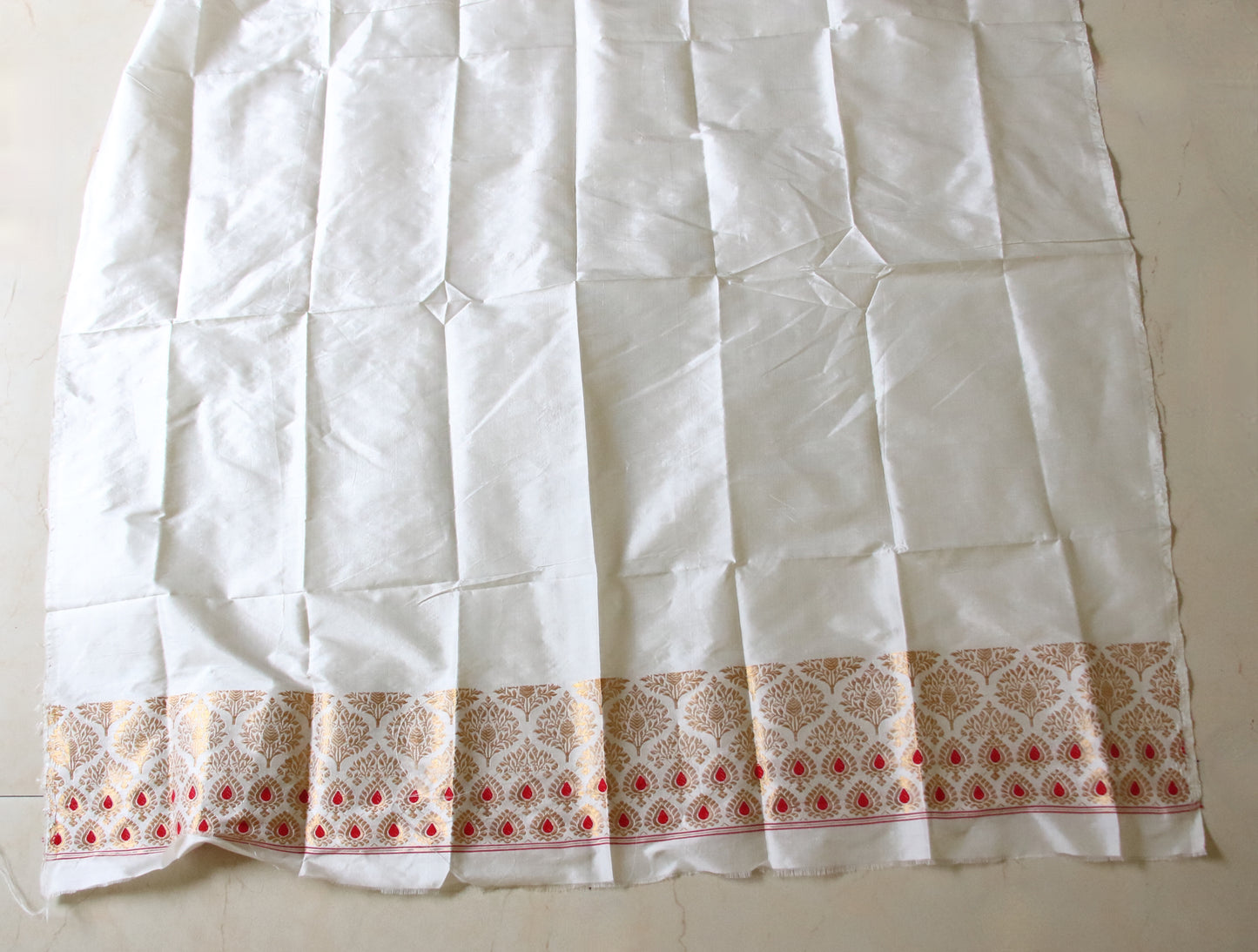 White Bridal Mulberry Silk Mekhla Chador Set