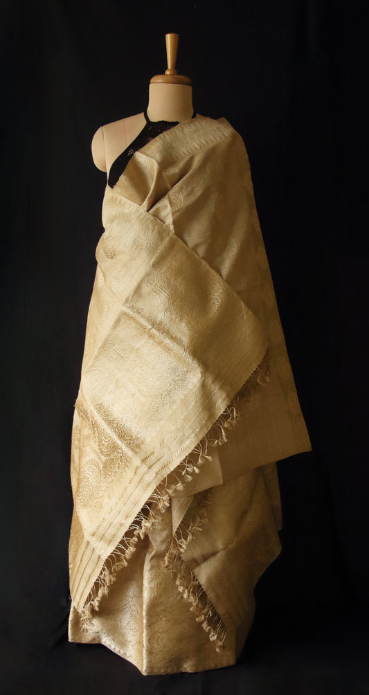 Muga Silk Mekhela Chador with Muga Silk Motifs Set- Made to Order