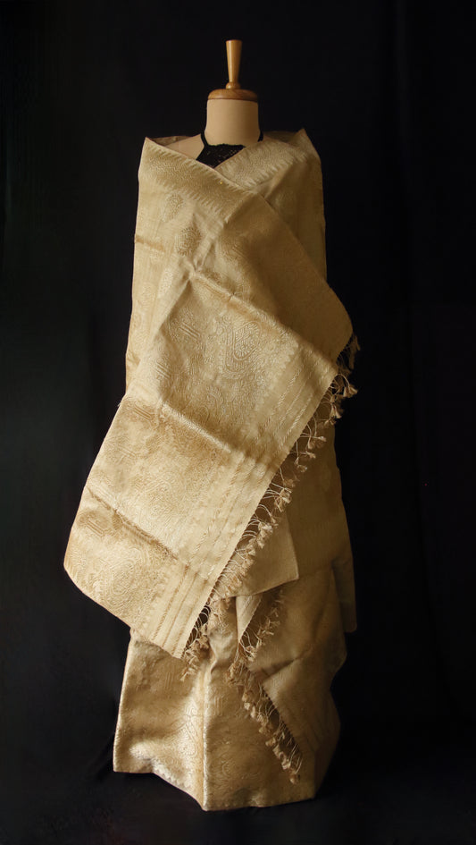 Muga Silk Mekhela Chador with Muga Silk Motifs Set- Made to Order