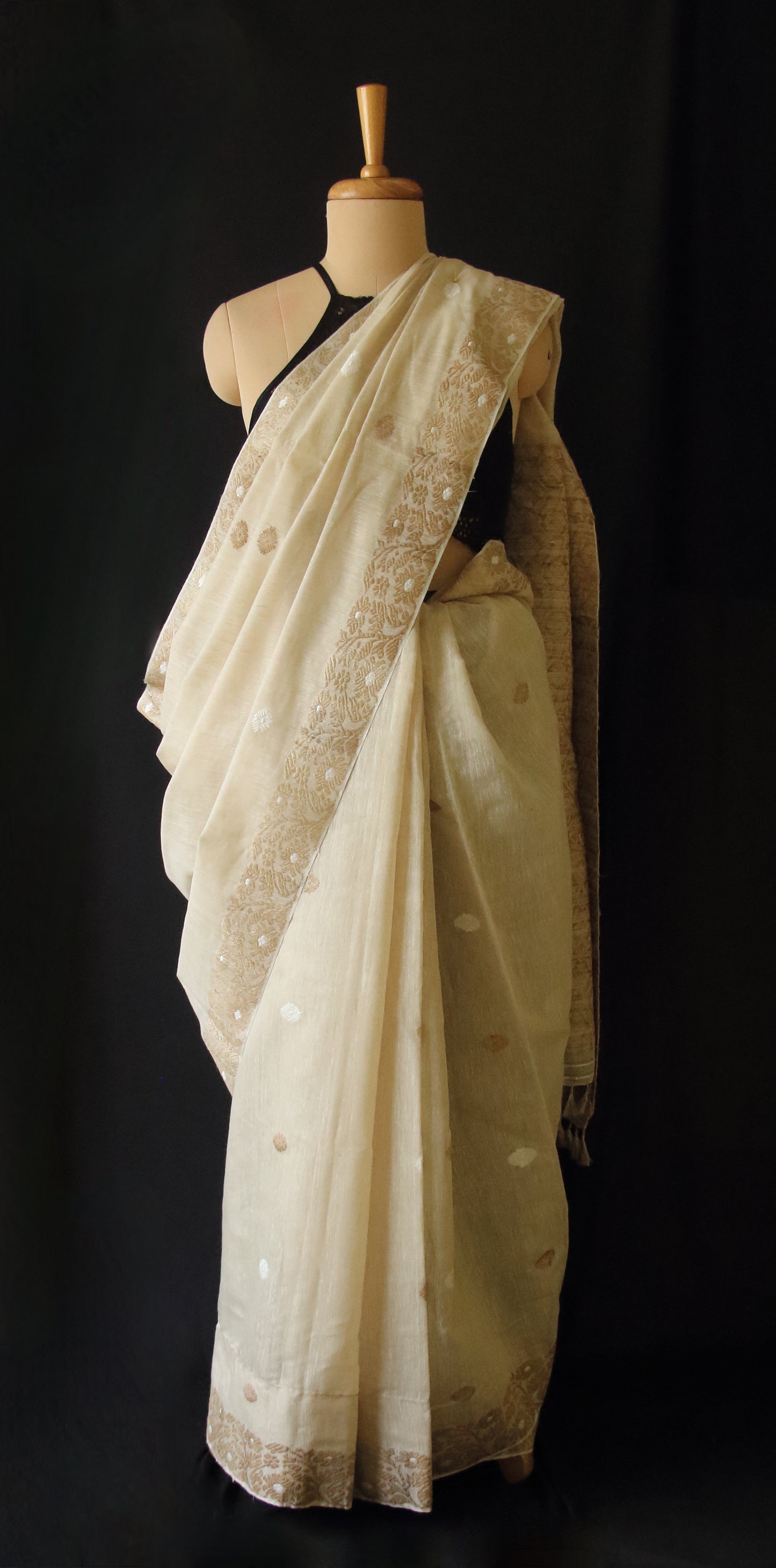 Natural Brown Handloom Eri Silk & Raw Mulberry Silk Sari