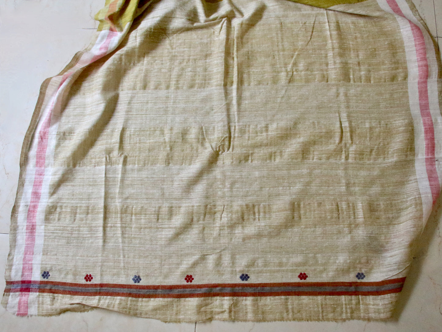 Handwoven Green Natural Dyed Eri Silk Sari from Assam