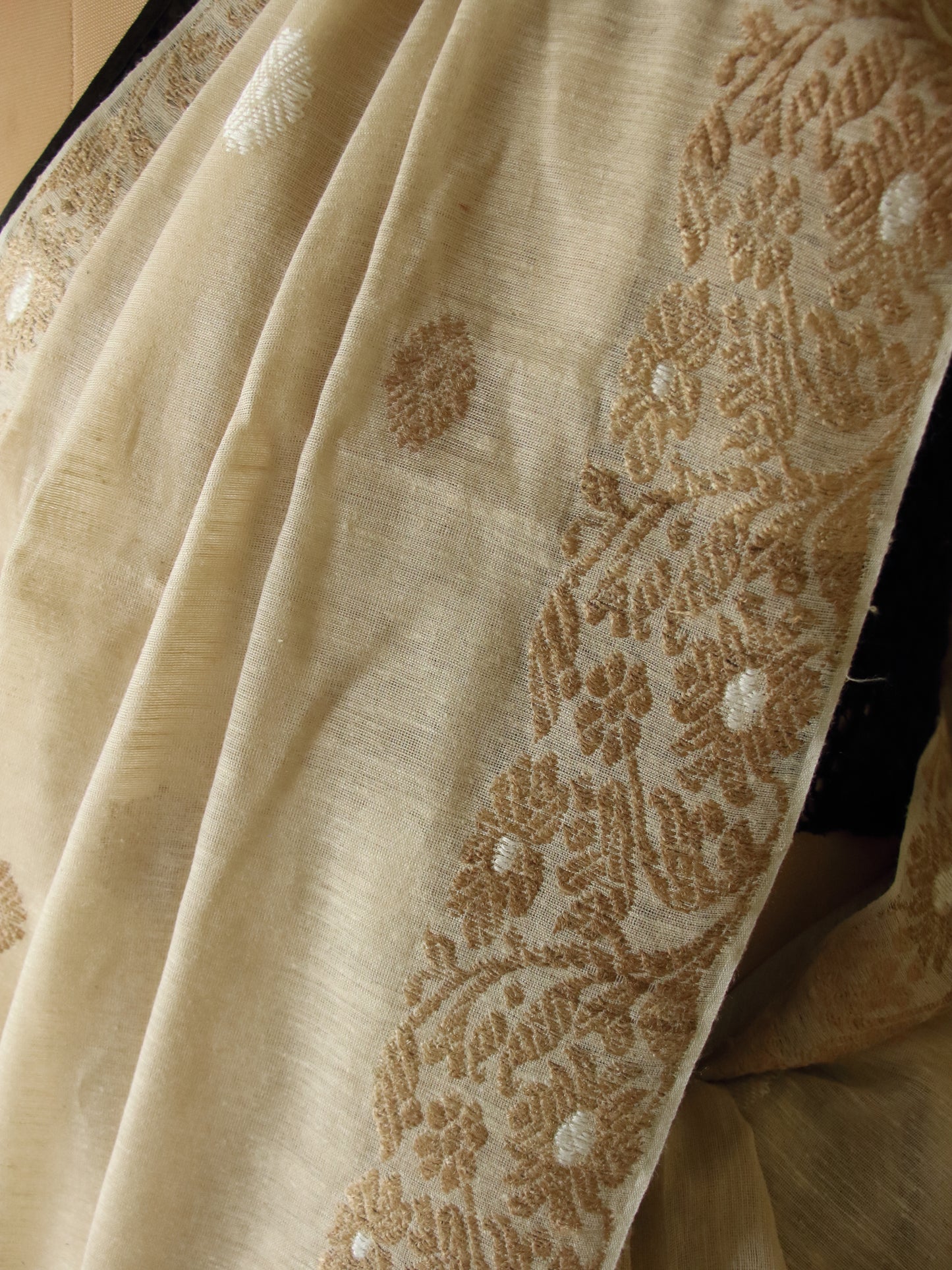 Natural Brown Handloom Eri Silk & Raw Mulberry Silk Sari