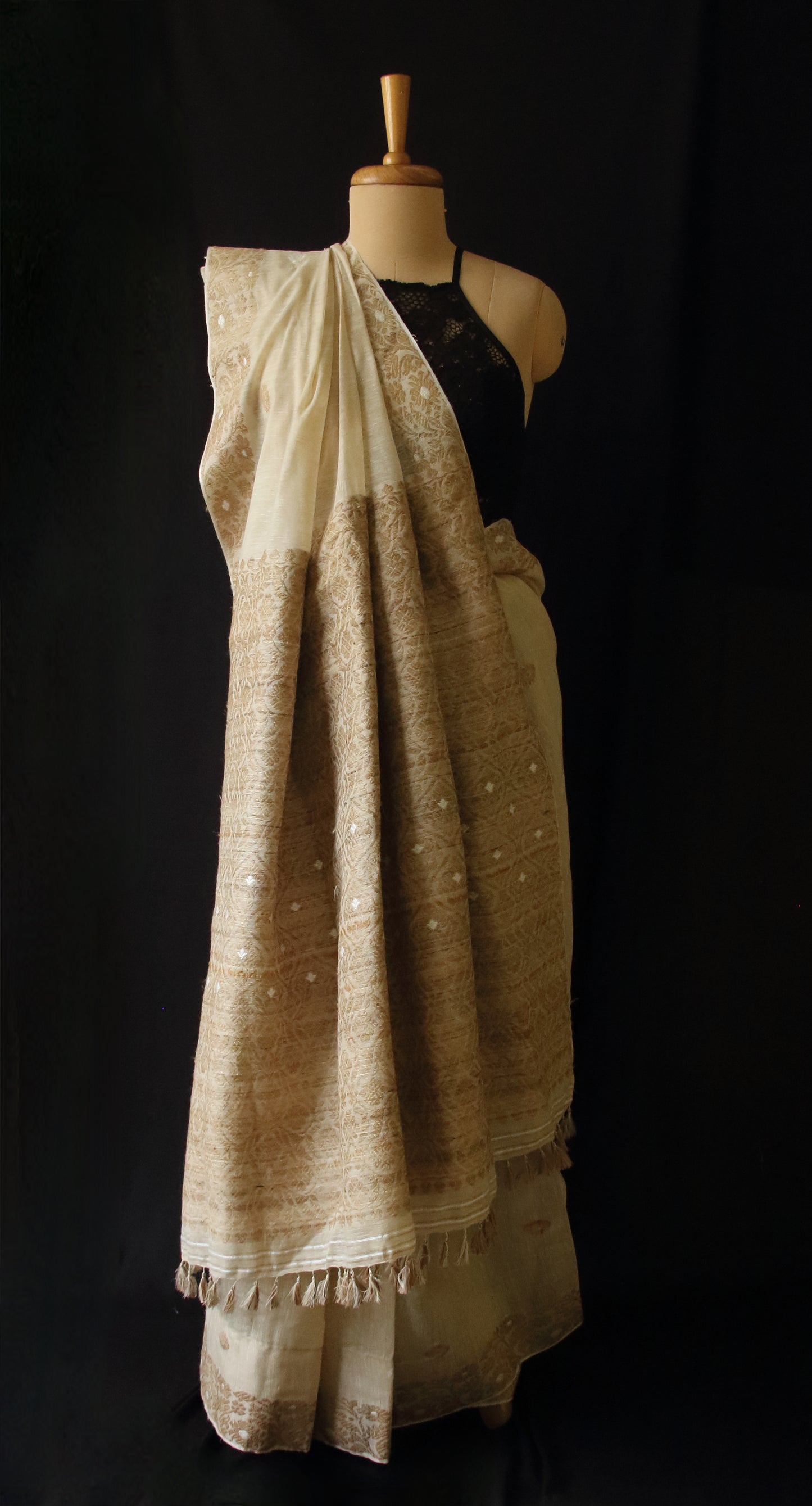 Natural Brown Handloom Eri Silk & Raw Mulberry Silk Sari