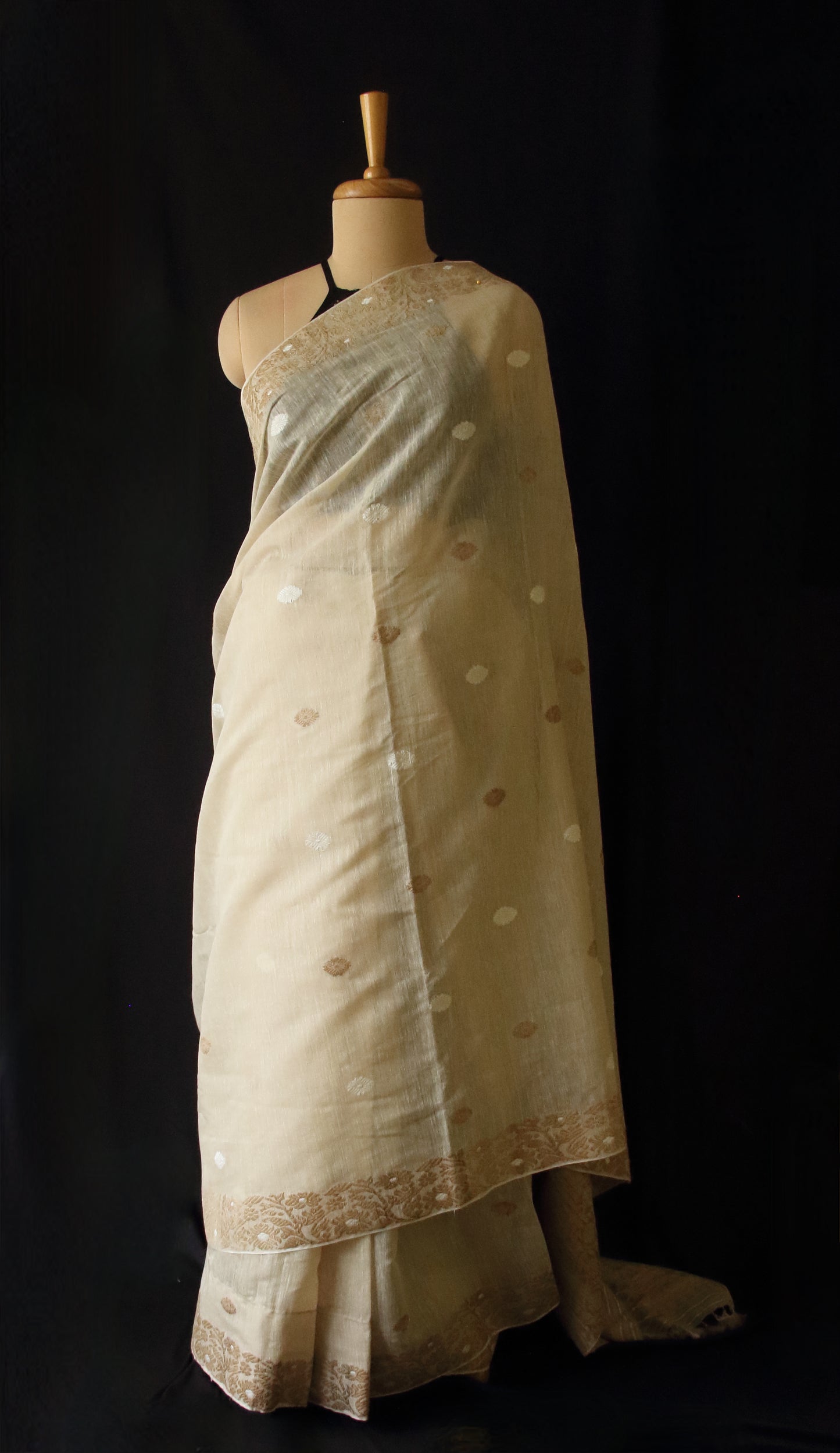 Natural Brown Handloom Eri Silk & Raw Mulberry Silk Sari