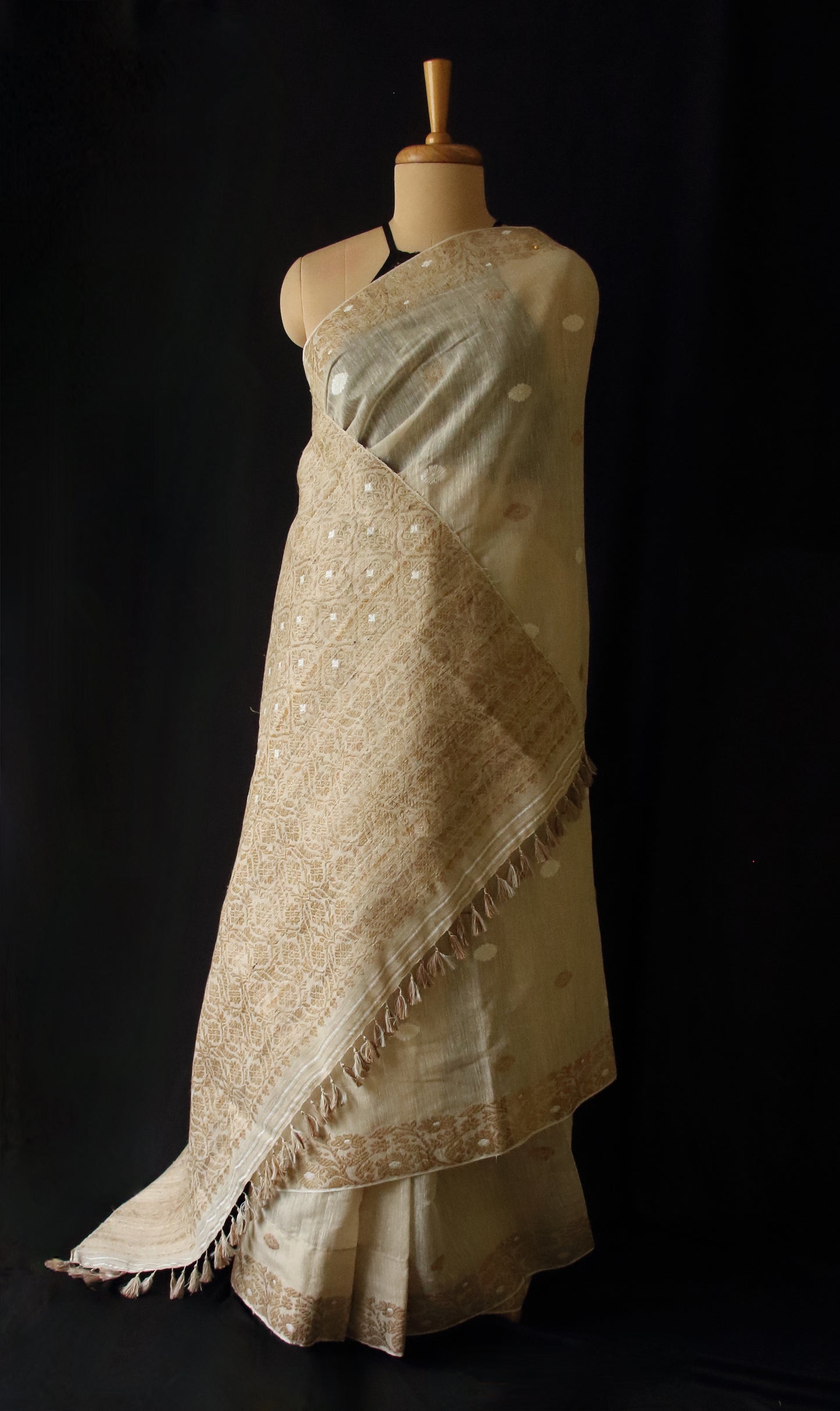 Natural Brown Handloom Eri Silk & Raw Mulberry Silk Sari