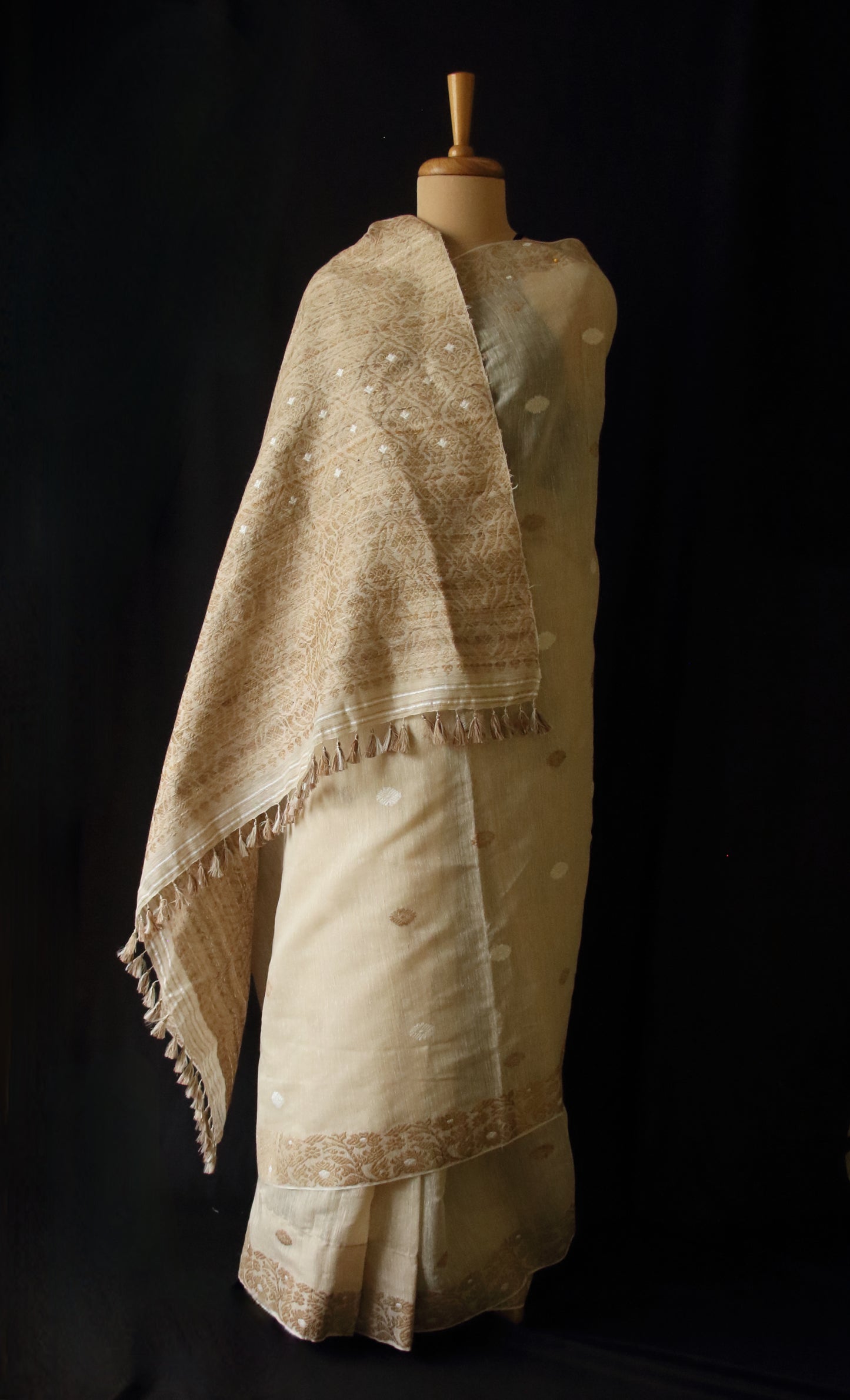 Natural Brown Handloom Eri Silk & Raw Mulberry Silk Sari