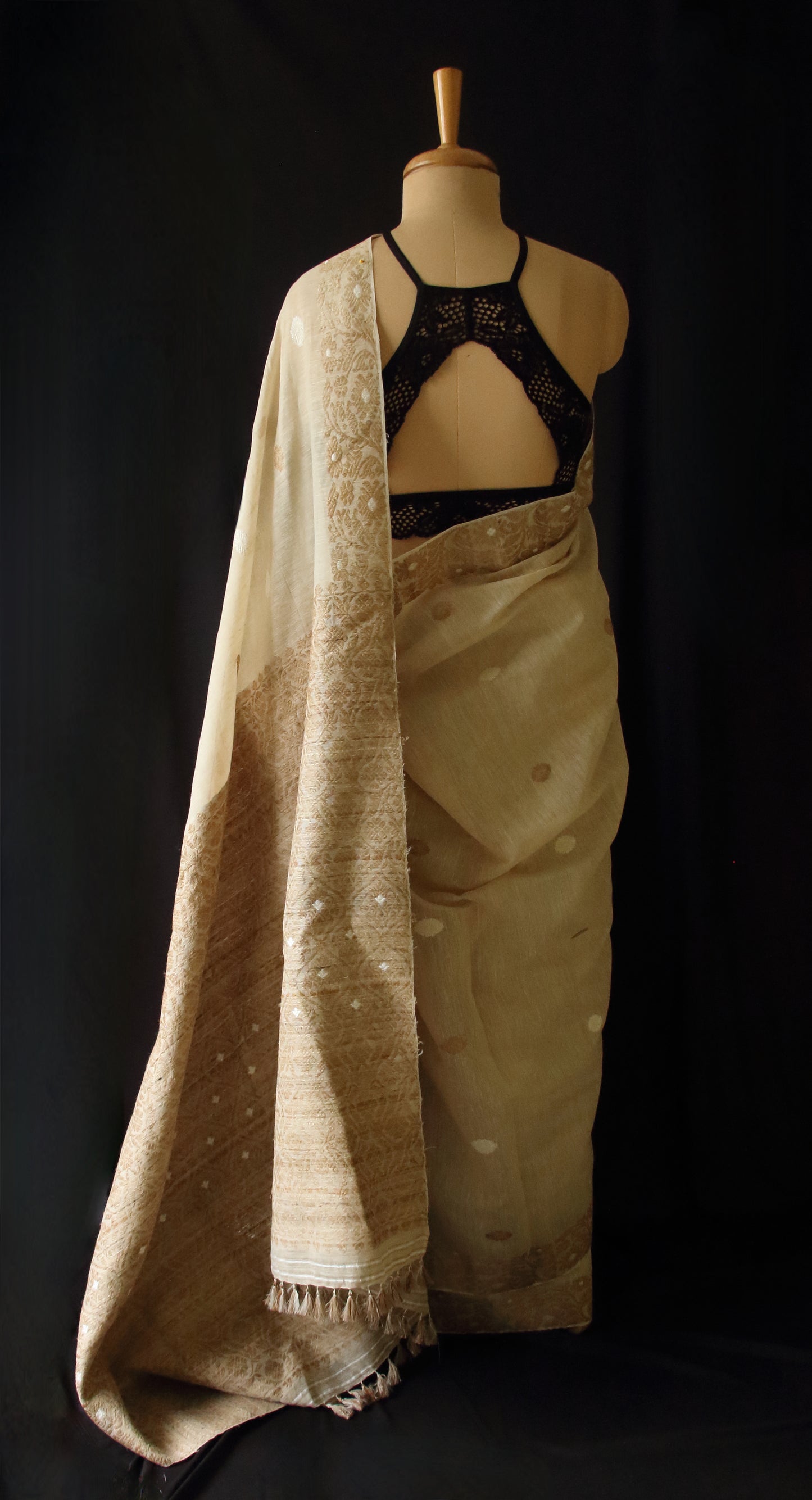 Natural Brown Handloom Eri Silk & Raw Mulberry Silk Sari