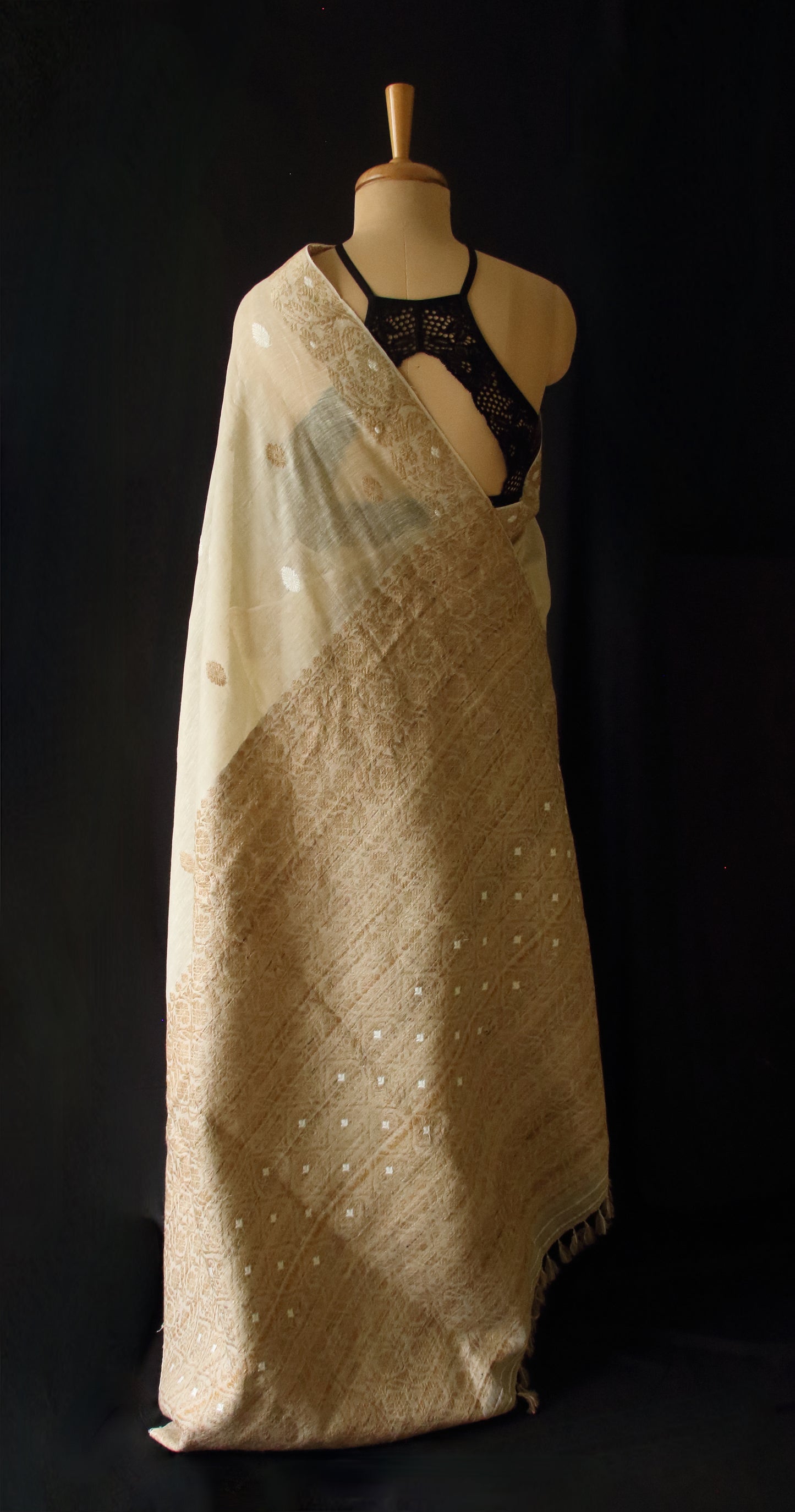 Natural Brown Handloom Eri Silk & Raw Mulberry Silk Sari