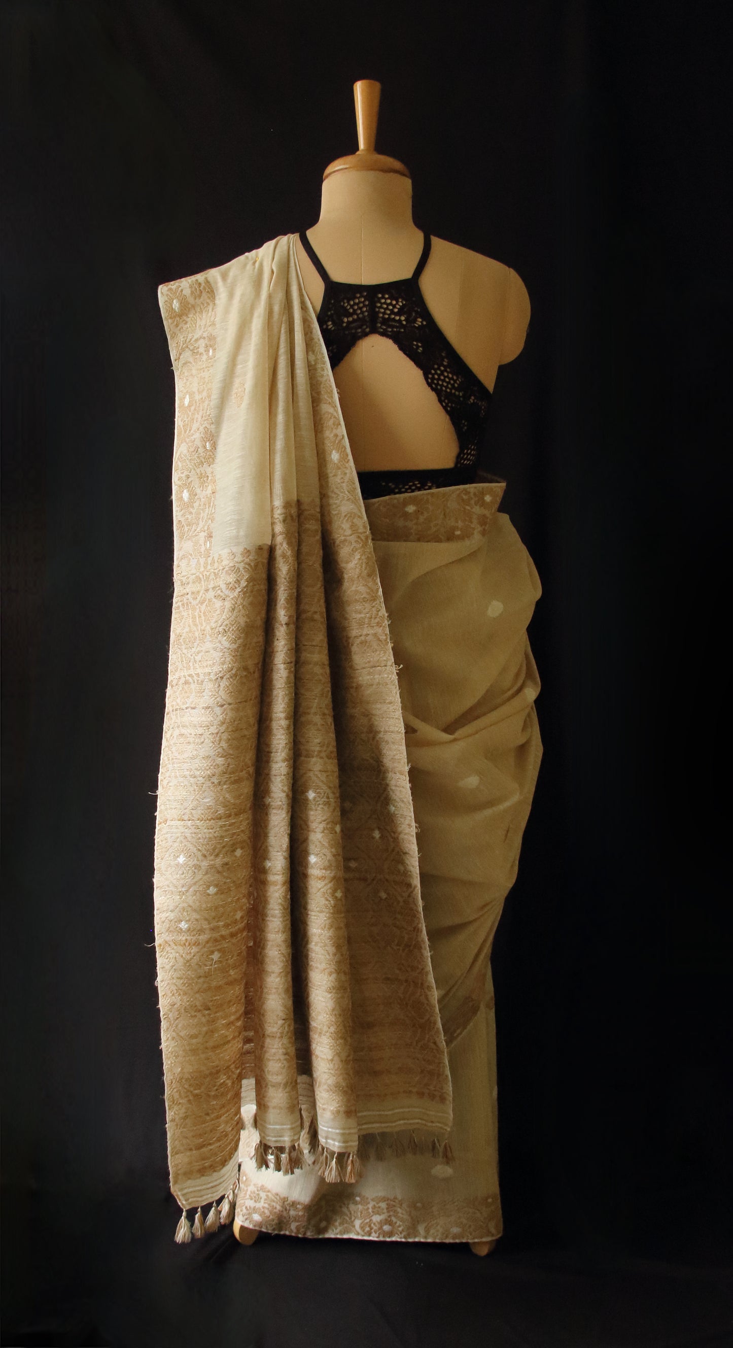 Natural Brown Handloom Eri Silk & Raw Mulberry Silk Sari