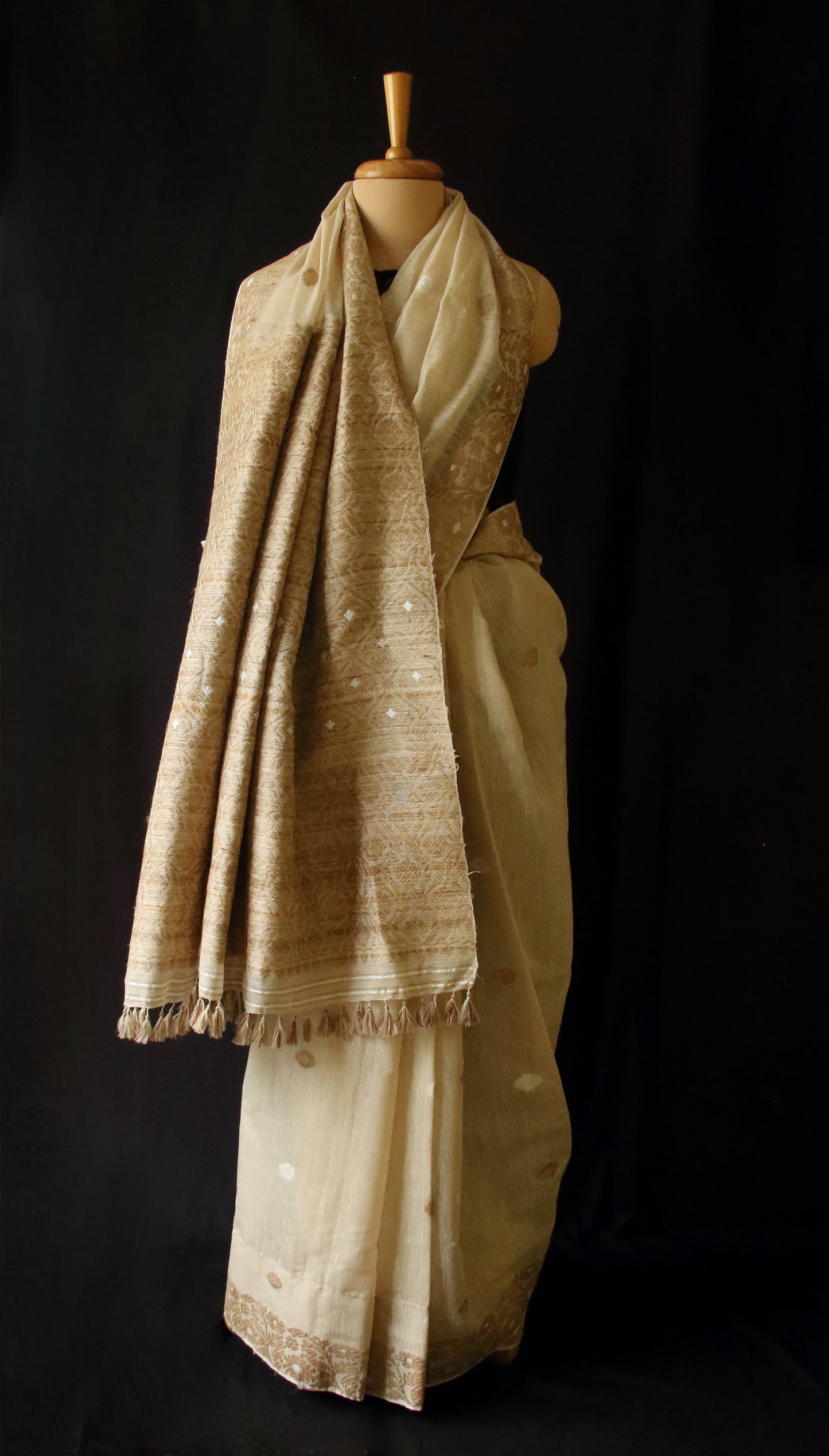 Natural Brown Handloom Eri Silk & Raw Mulberry Silk Sari